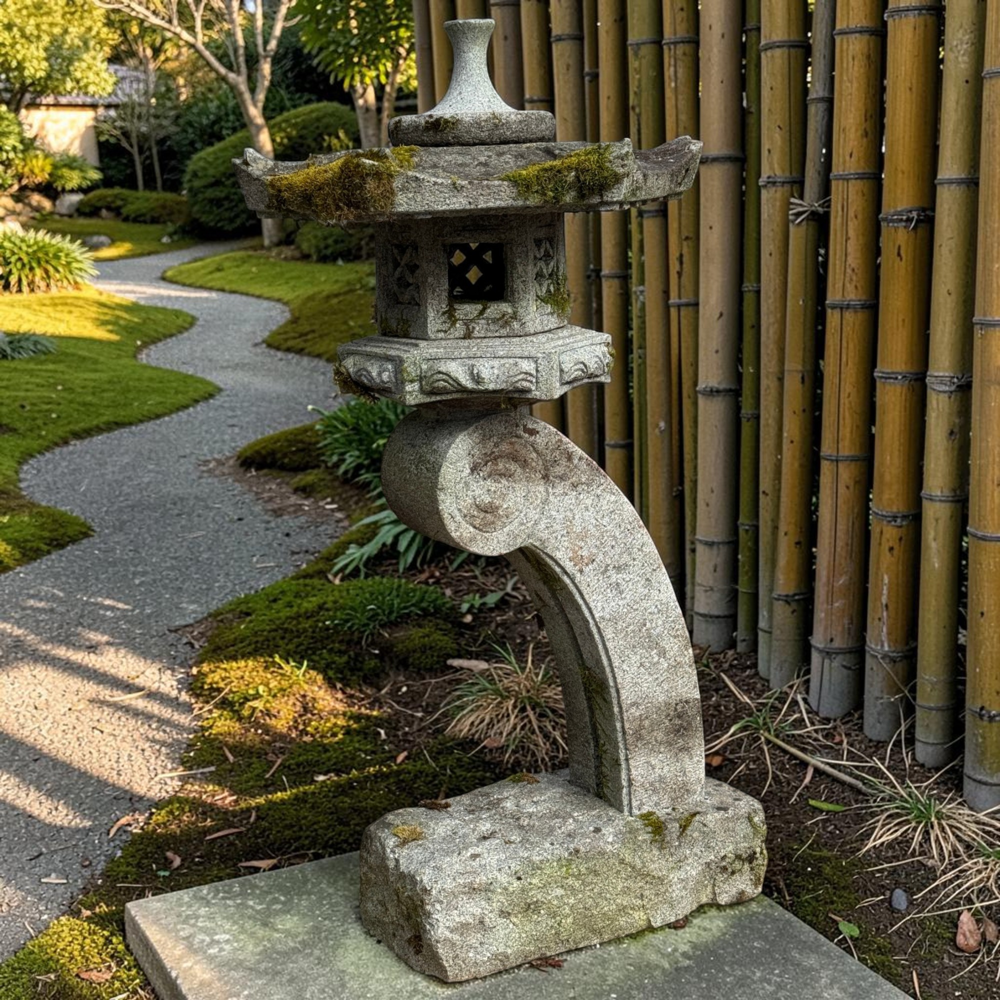 Alte Japanische Rankei Steinlaterne Granit 125cm - Bemoost & Frostfest - 154kg