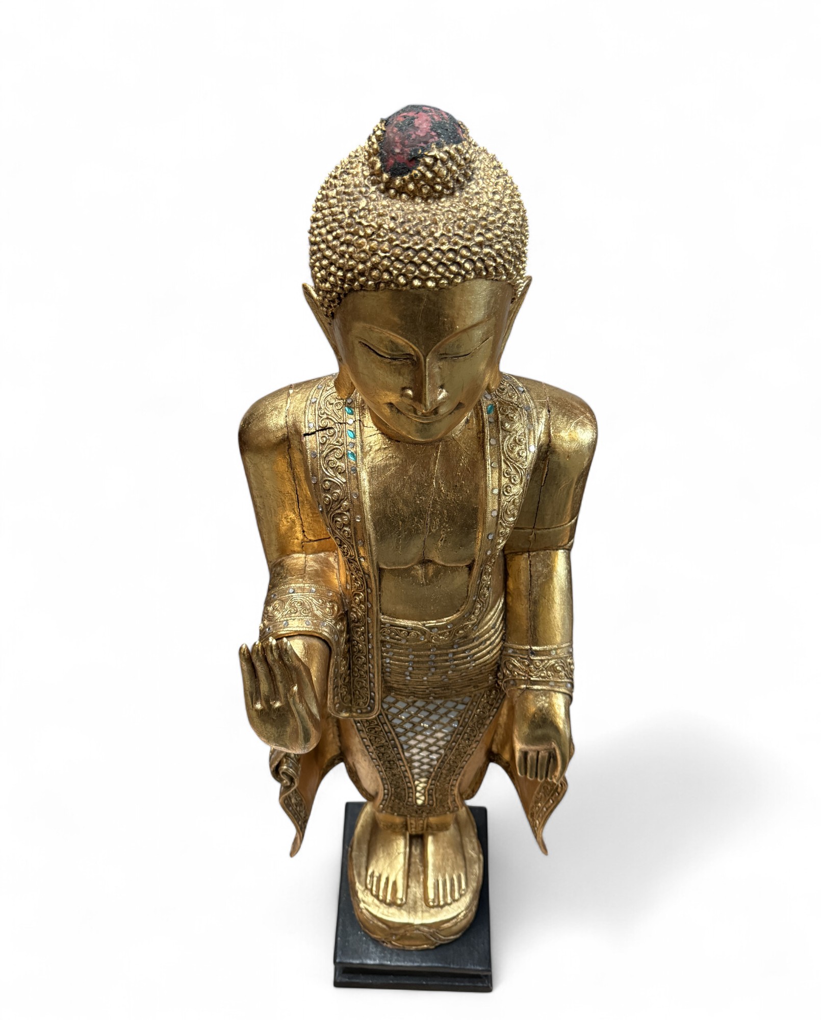 Holz Buddha Statue Thailand Skulptur mit Blattgold, 140 cm