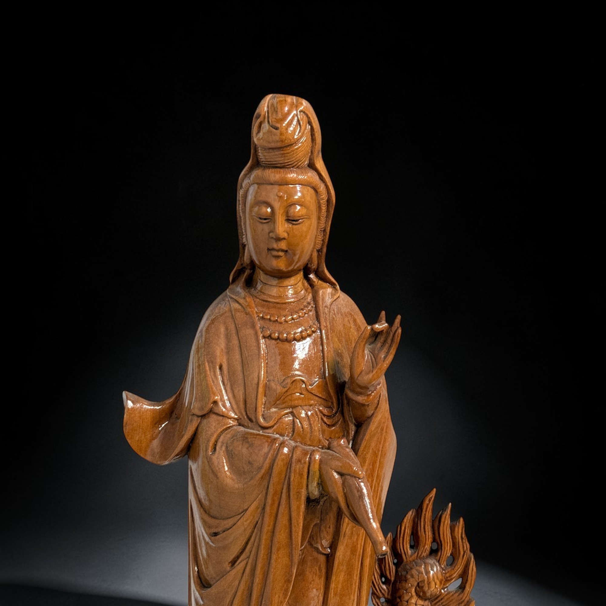 Holz Buddha Statue Guan Yin Skulptur 47 cm groß