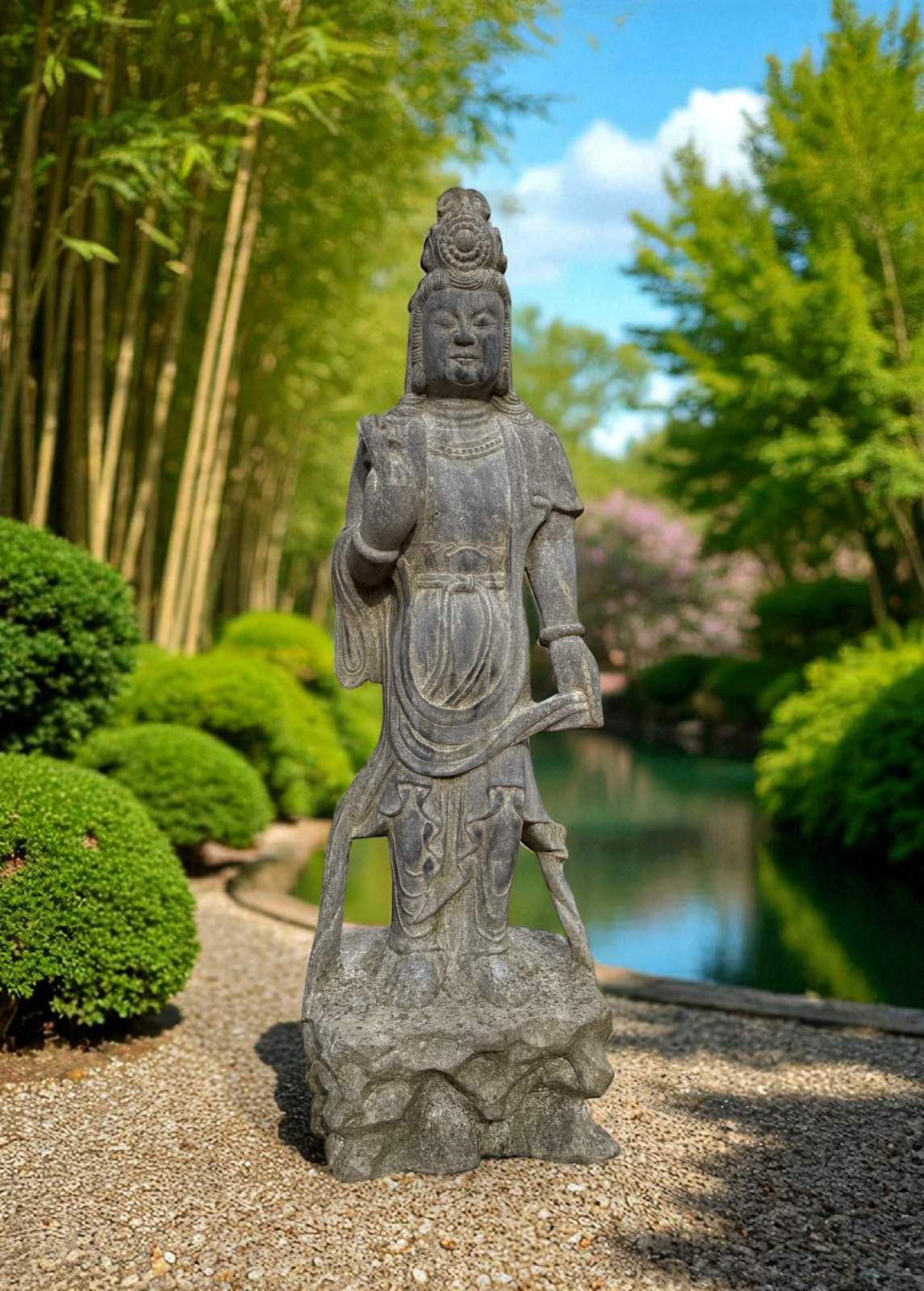 Guanyin Garten Buddha Skulptur Natur Stein 73 cm groß