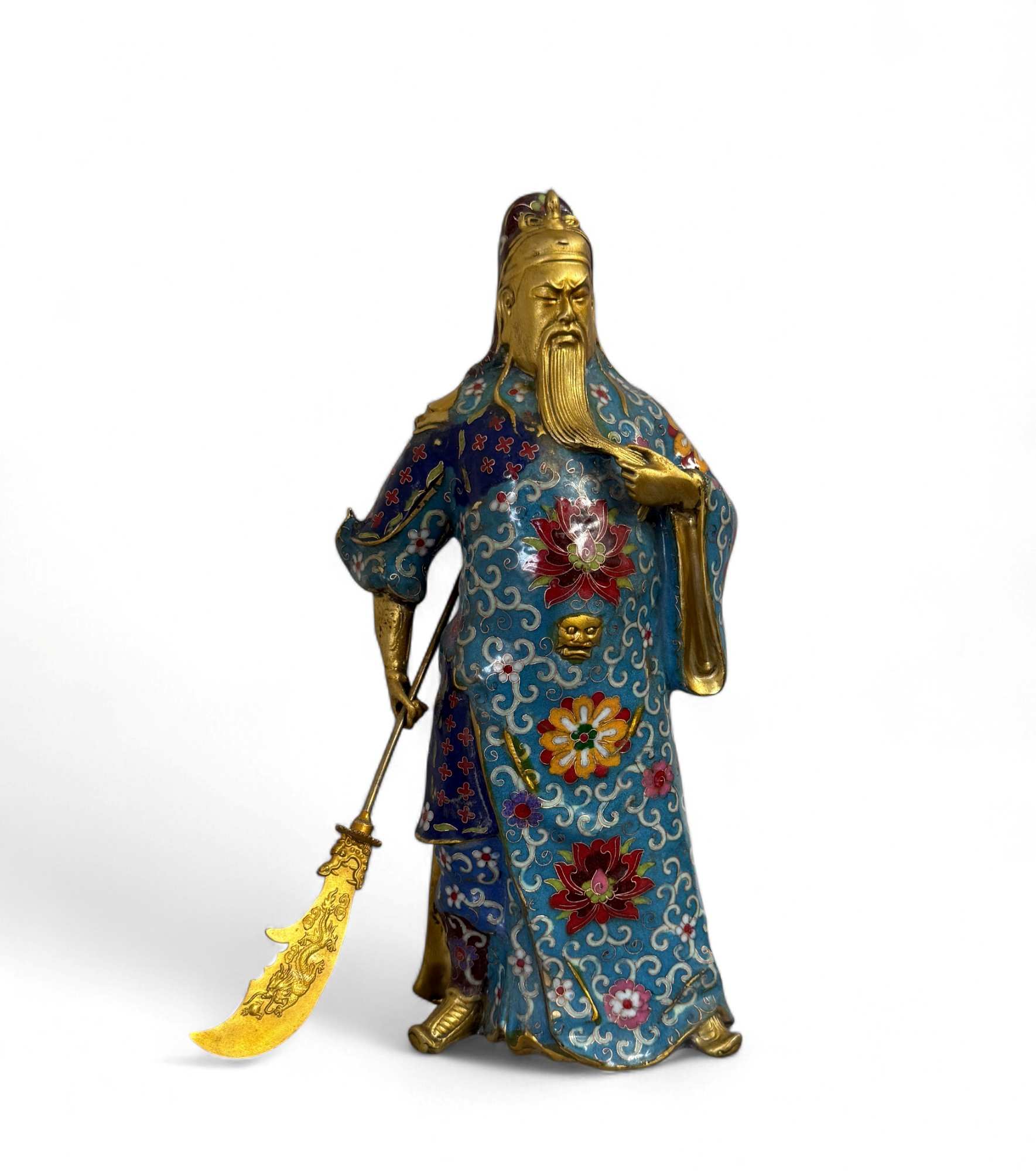 General Guan Yu China Bronze Krieger Figur Cloisonne Skulptur