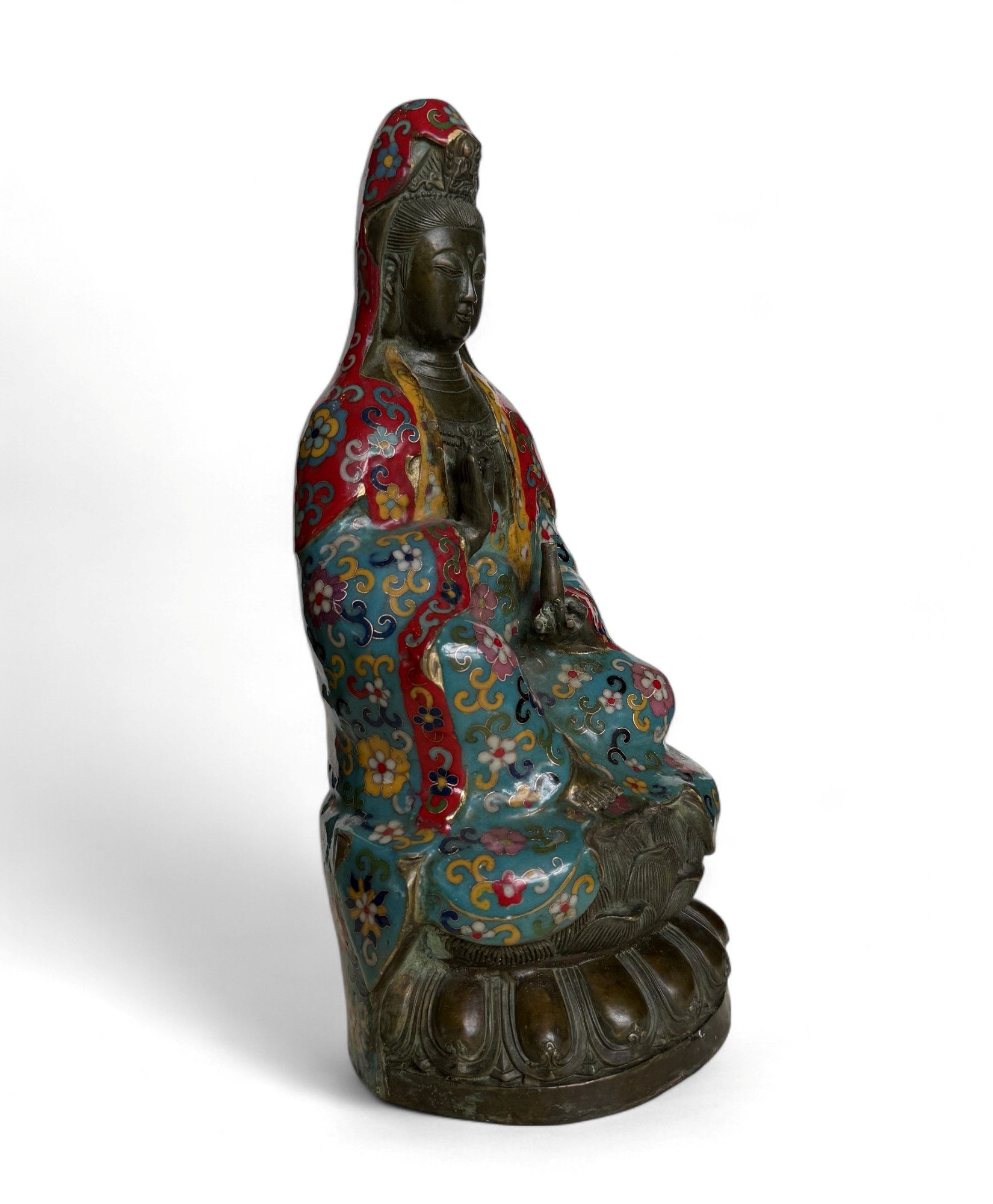 Guanyin Bodhisattva Figur China – Bronze Cloisonné Kunst