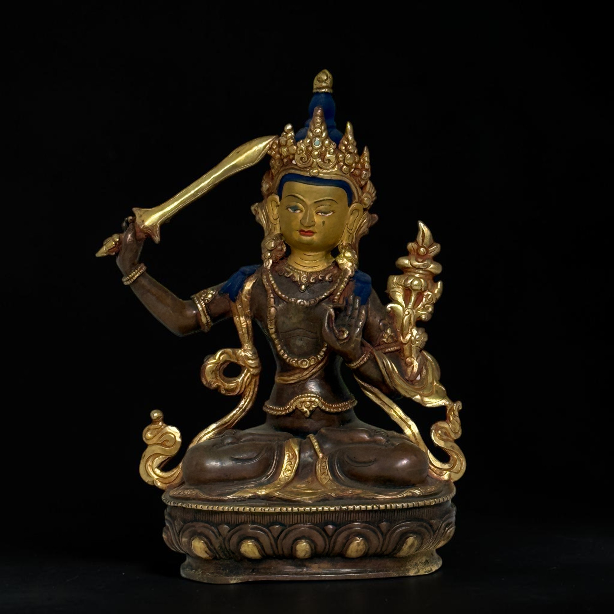 Manjushri Buddha Figur aus Bronze - vergoldet