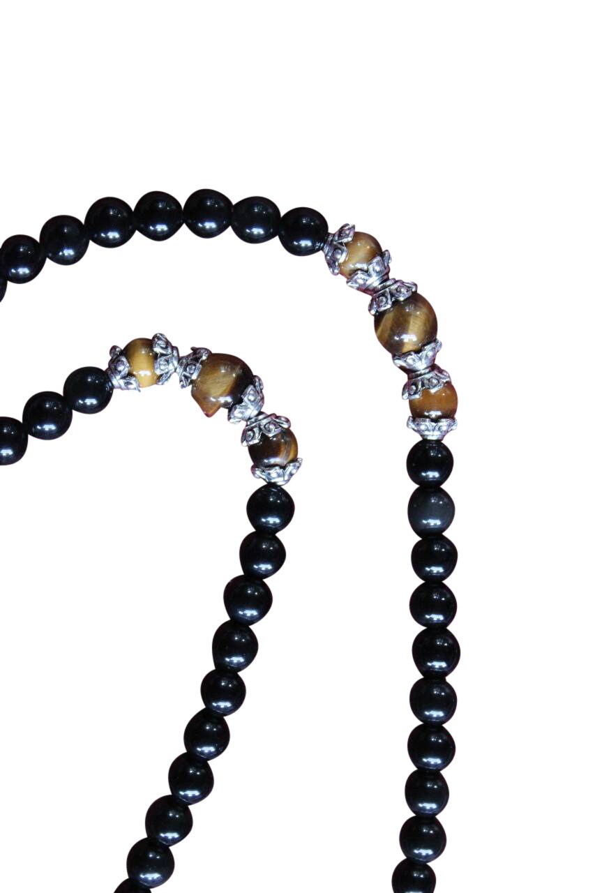 Mala Meditationskette - schwarzer Achat und Tigerauge