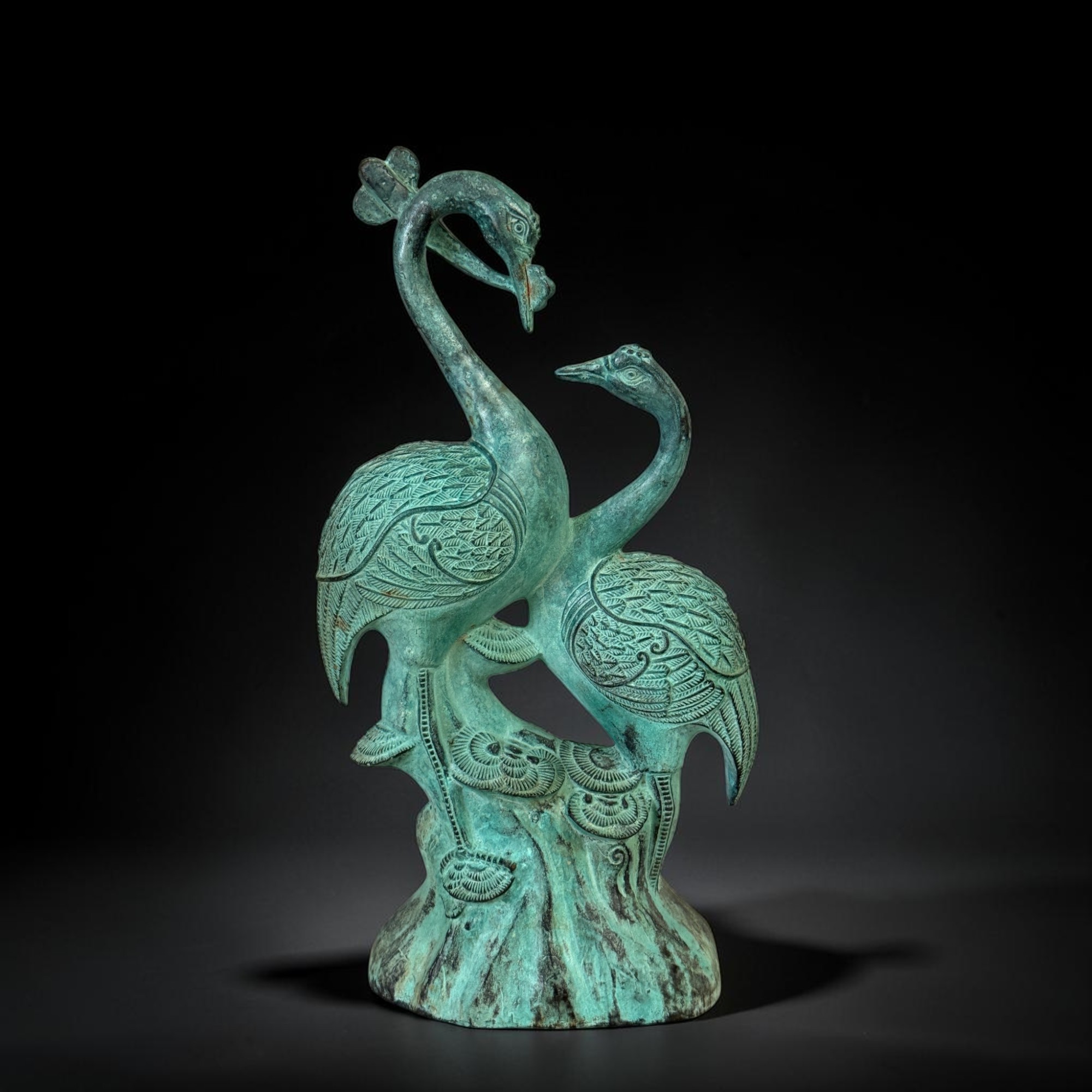 Altes Kranich Paar aus Bronze – Feng Shui Skulptur für Liebe & Treue