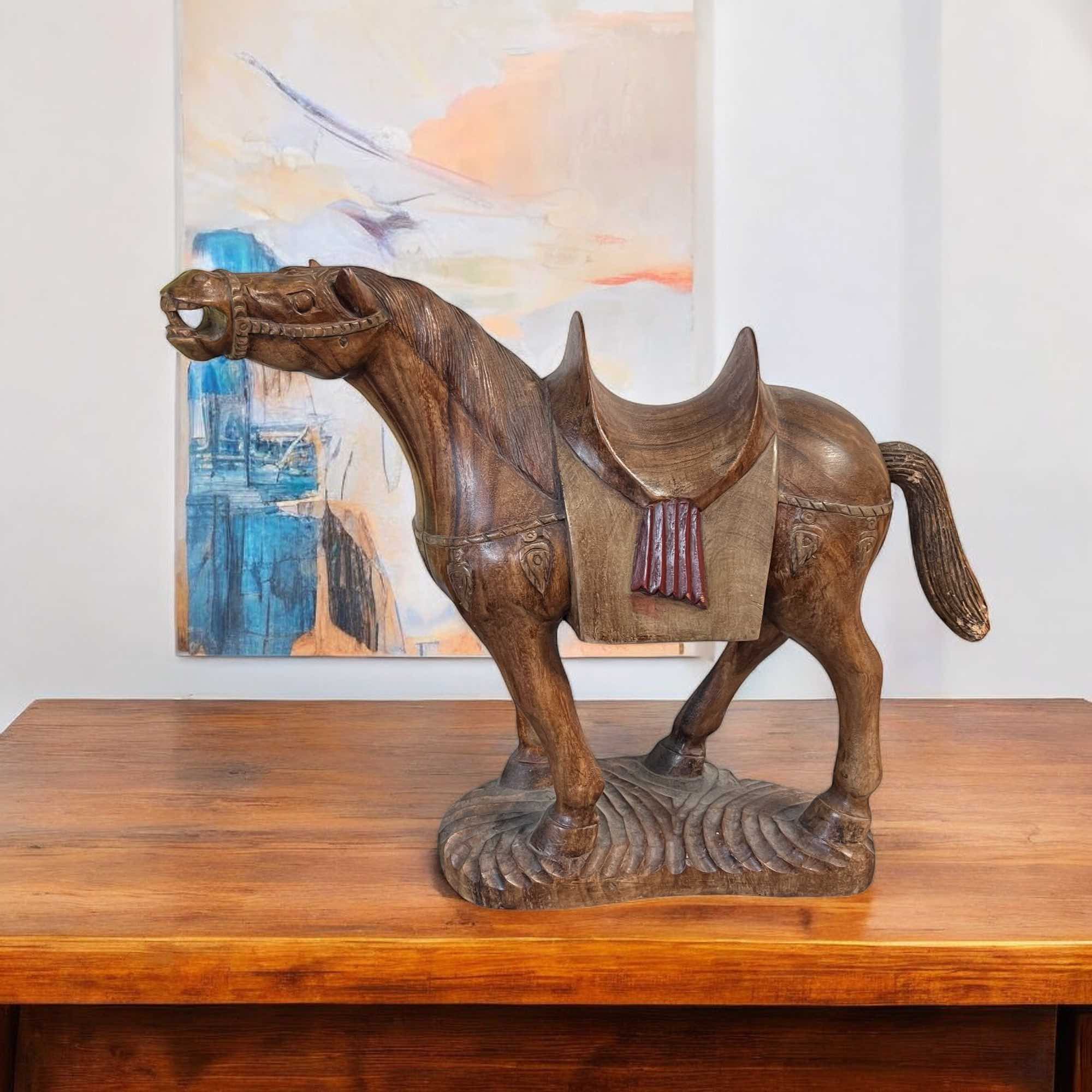 Chinesisches Tang Pferd Holz Skulptur 56 cm groß - Unikat