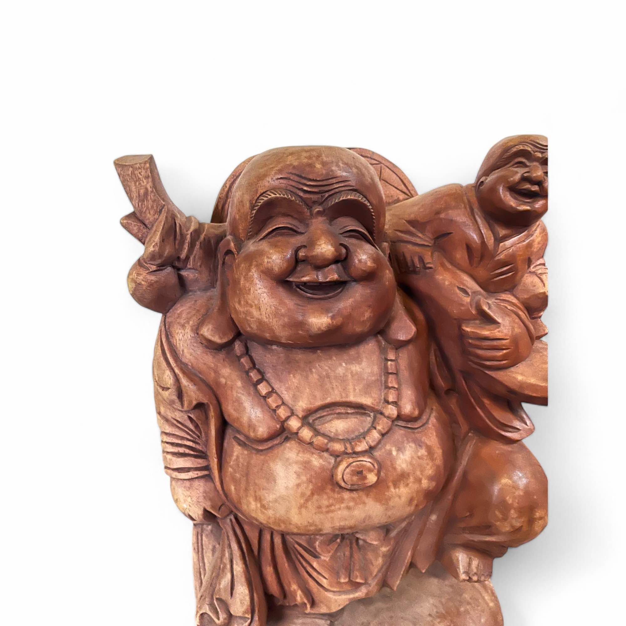 Große Happy Buddha Figur aus Holz (51cm) Reichtumsbuddha