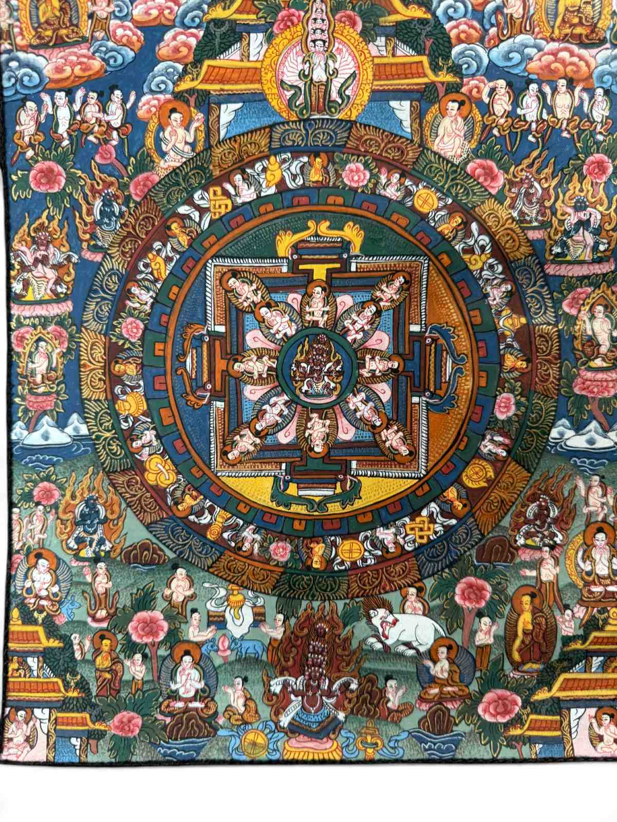 Handgemaltes Thangka Nepal – Buddhas & Mandala, ca. 30 J.