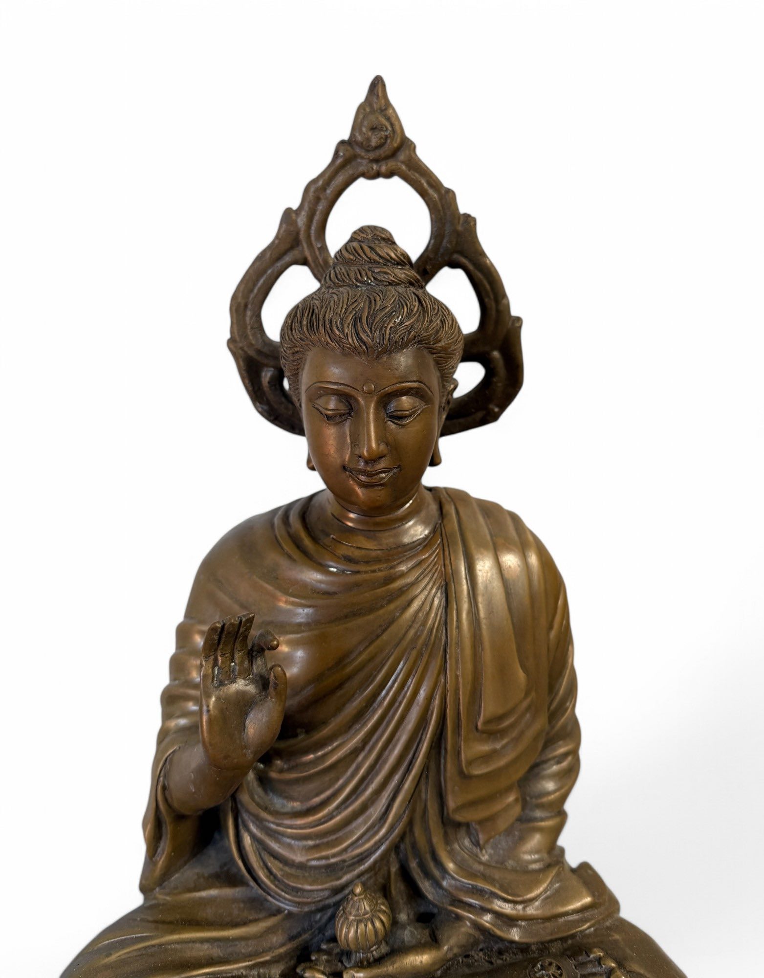 Gandhara Bronze Buddha Skulptur mit Aureole 43 cm