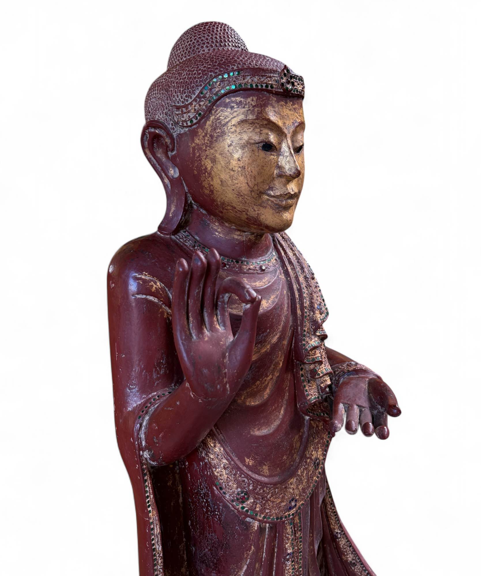 Buddha Statue Birma Teak Holz Skulptur lehrende Geste 150 cm