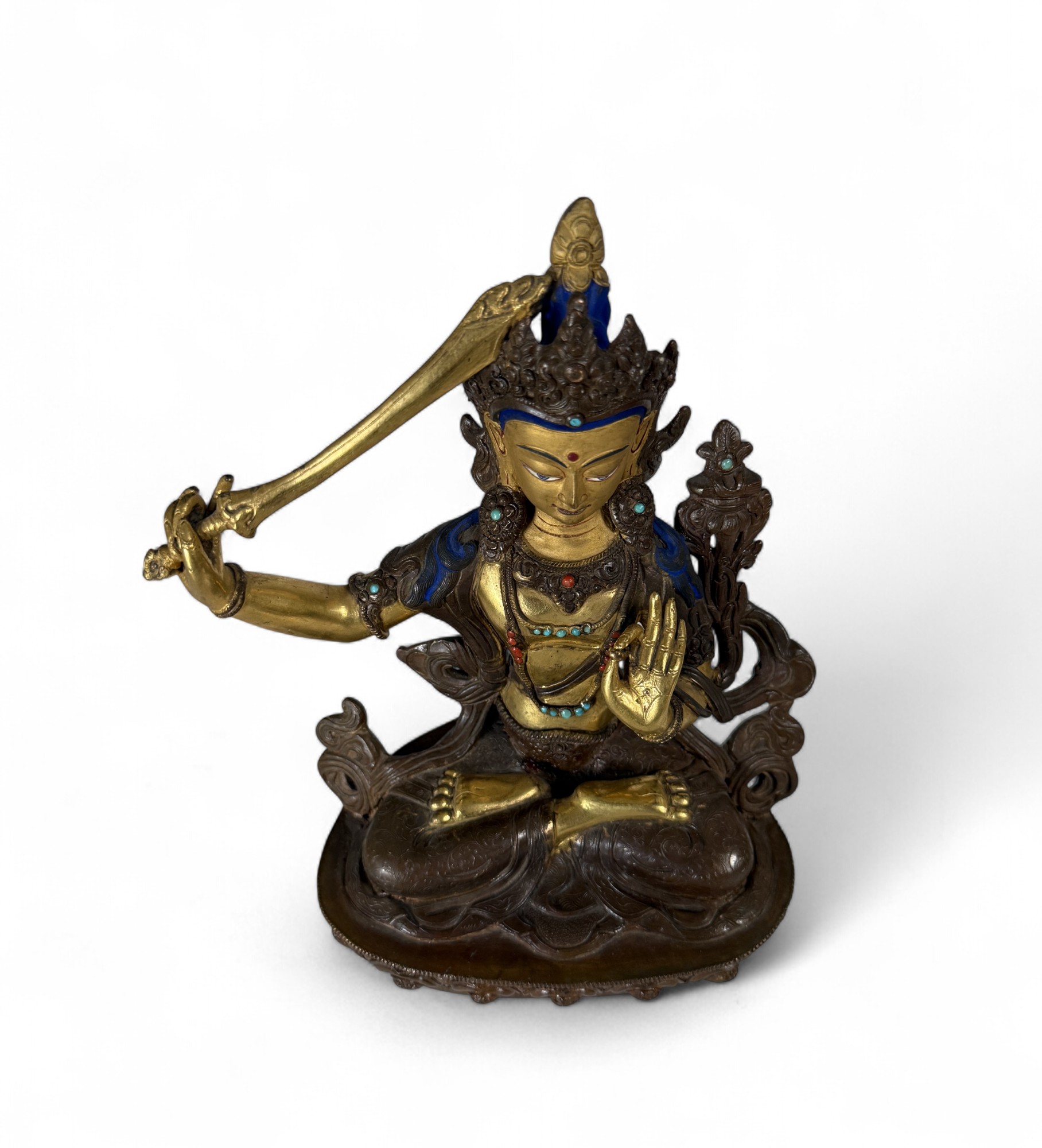 Manjushri Buddha Figur aus Bronze - vergoldet
