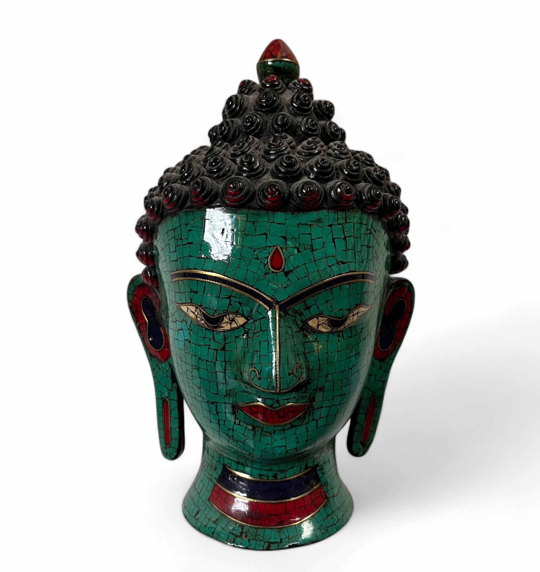 Buddha Kopf Relief Türkis/Resin Maske Nepal 27 cm