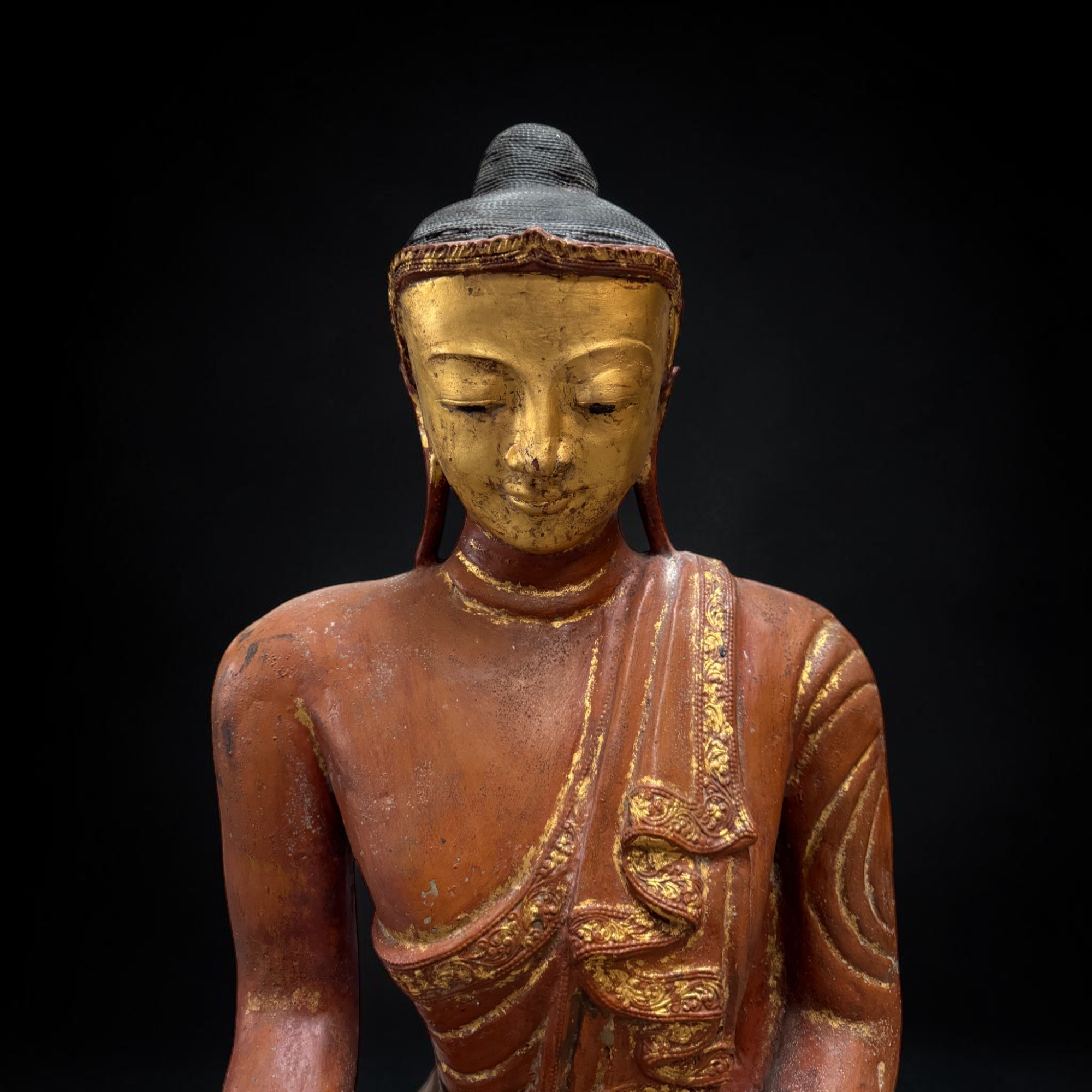 Burma Buddha Statue Lacquerware 98cm – Mon State – Altes Sammlerstück 18./19. Jh