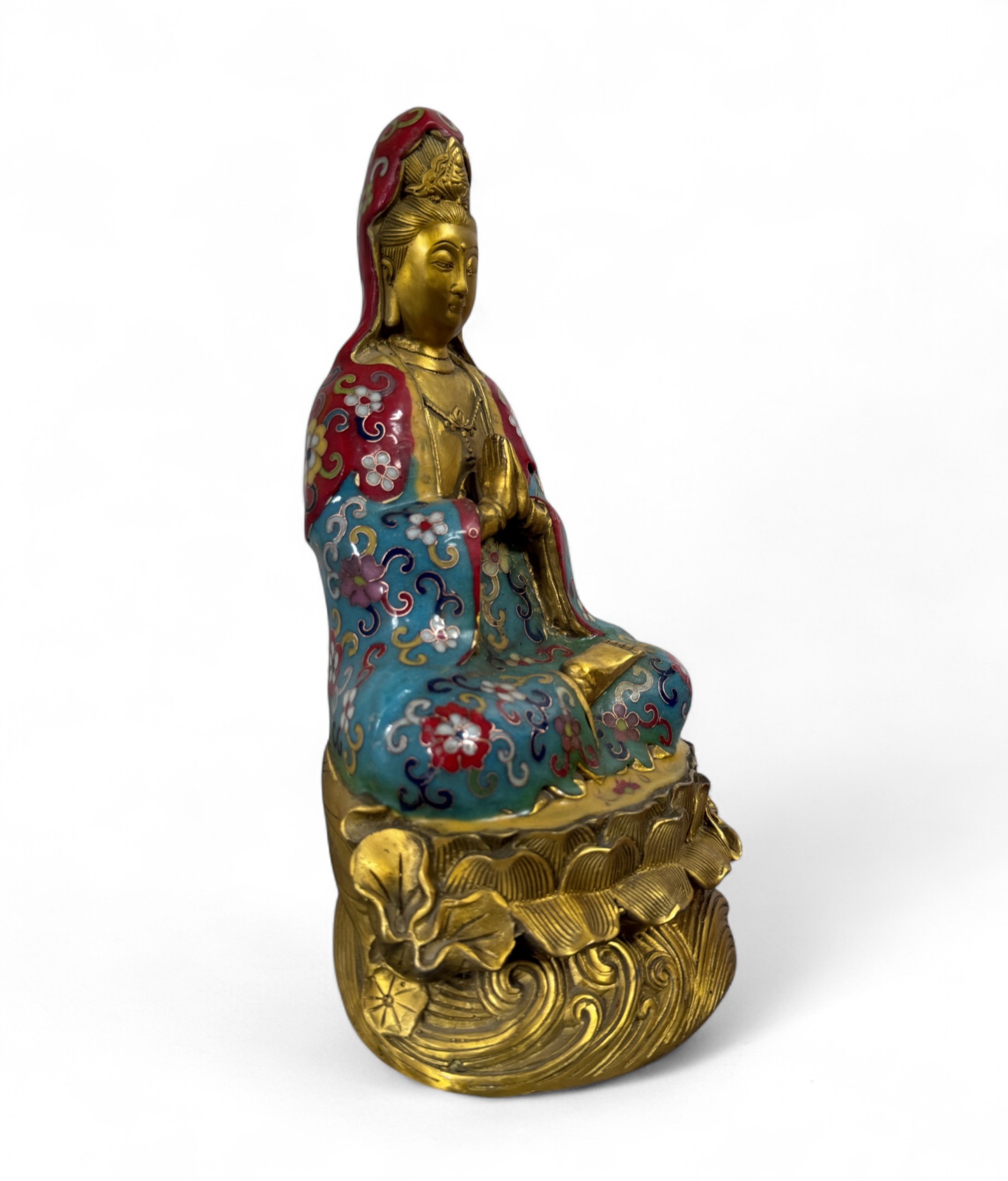 Guanyin Bodhisattva Figur China – Bronze Cloisonné Kunst
