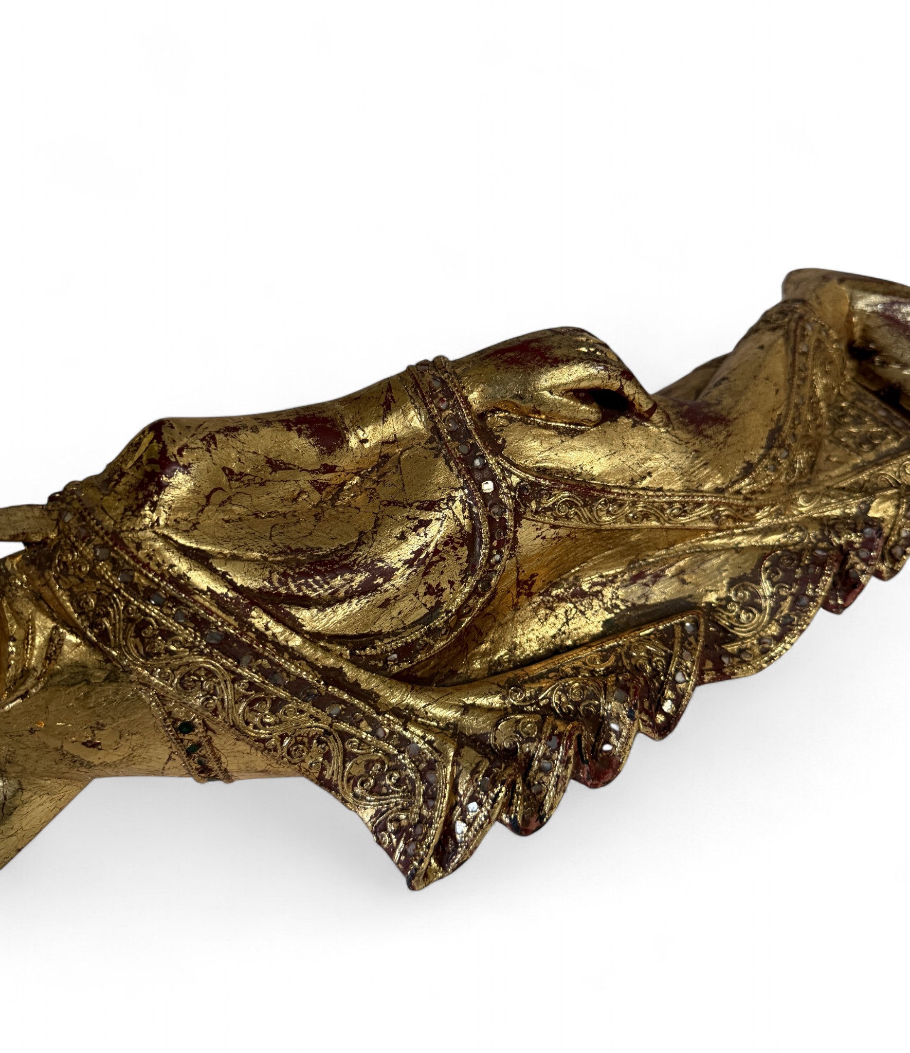 Nirvana Holz Buddha Figur aus Thailand, blattvergoldet