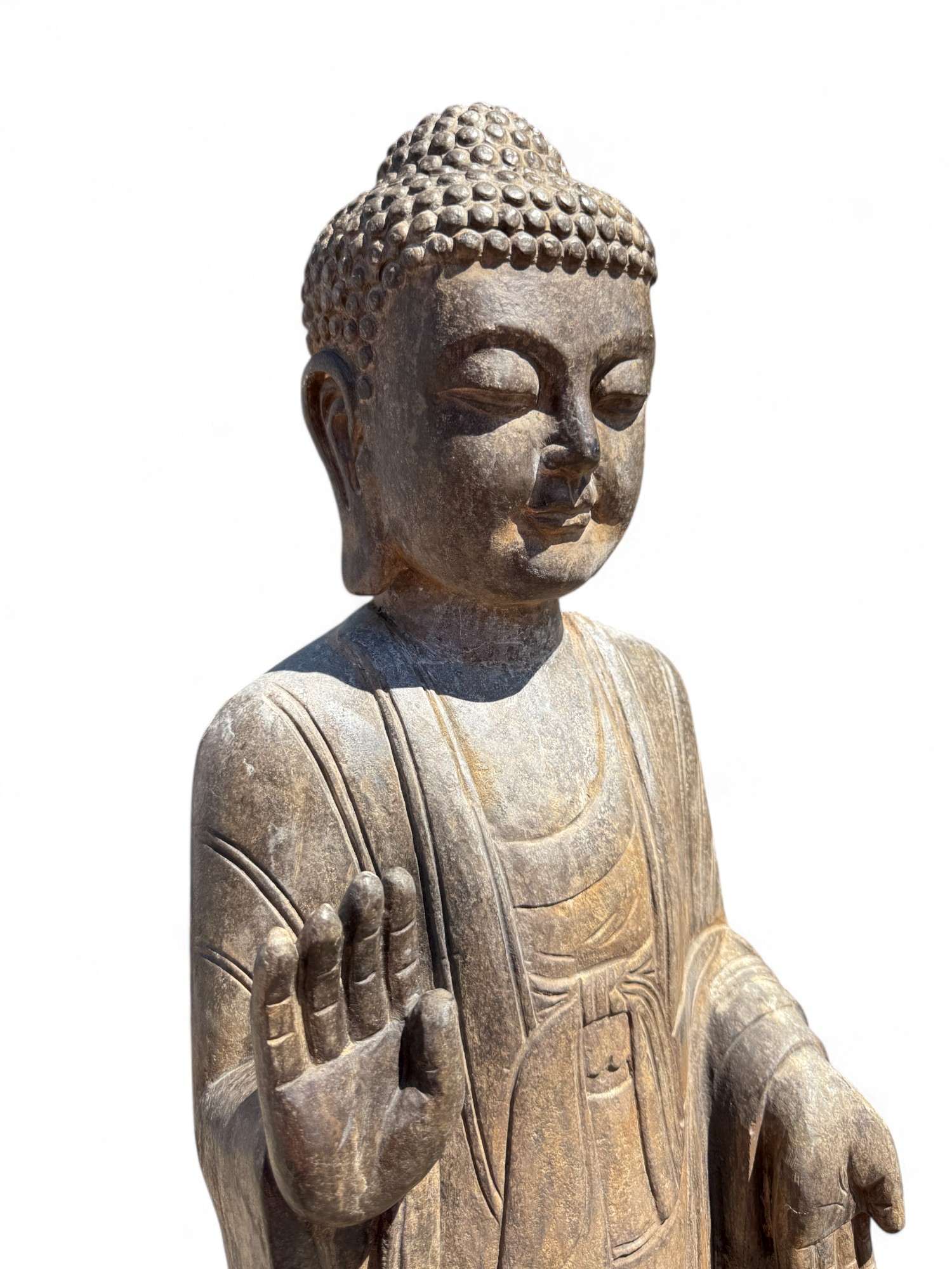 Garten Buddha Statue stehende Skulptur Schutz Geste 120 cm groß