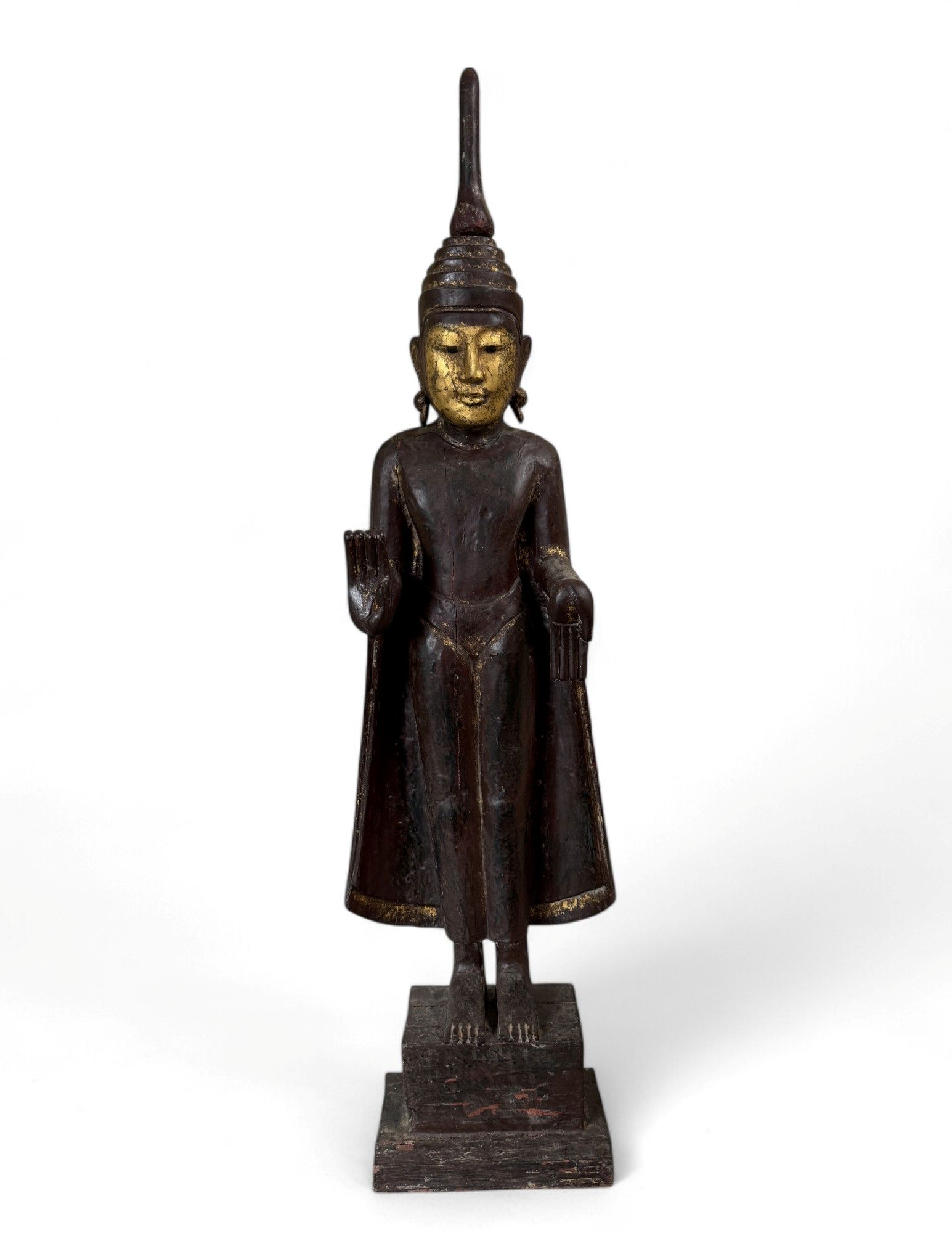 Buddha Statue Birma Teak Holz Skulptur Schutzgeste
