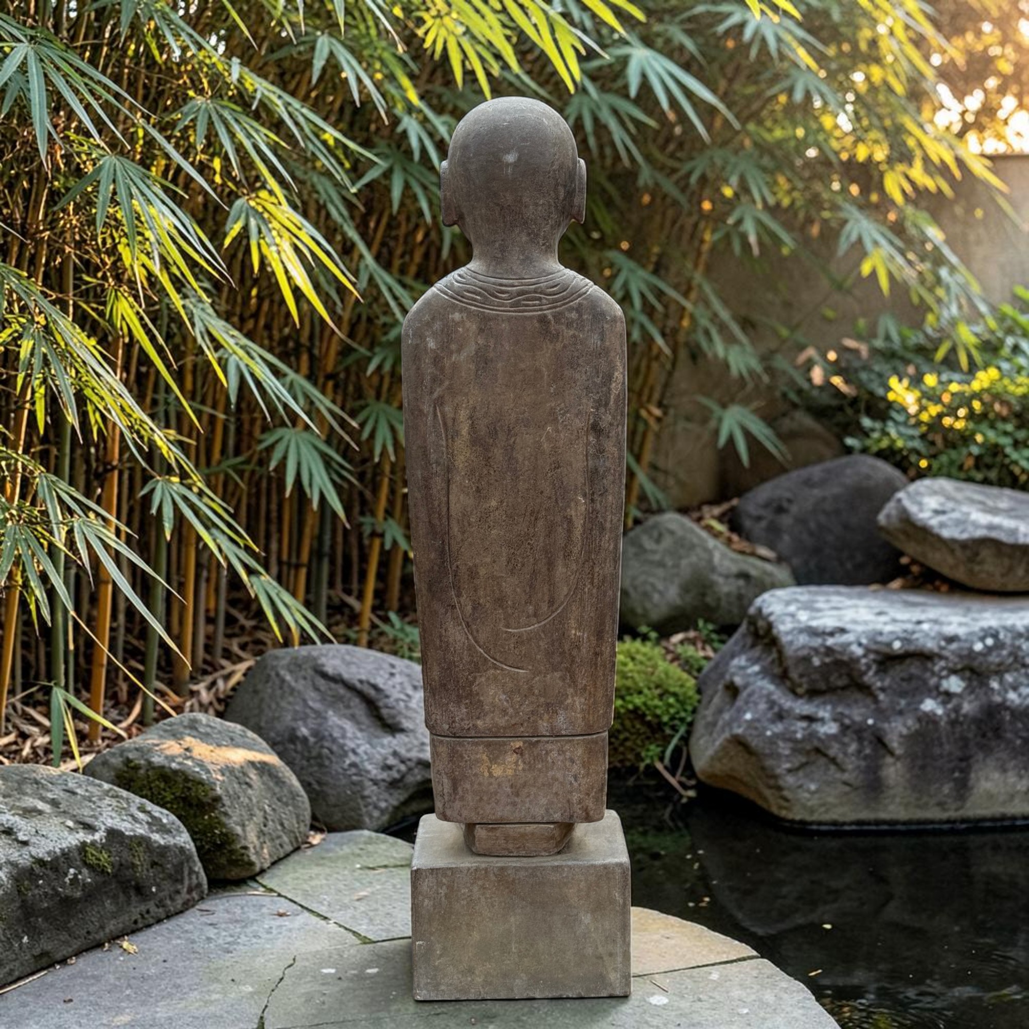 Zen Mönch Statue Naturstein 101cm | Handarbeit Tibet-Sichuan | Altes Unikat 70kg