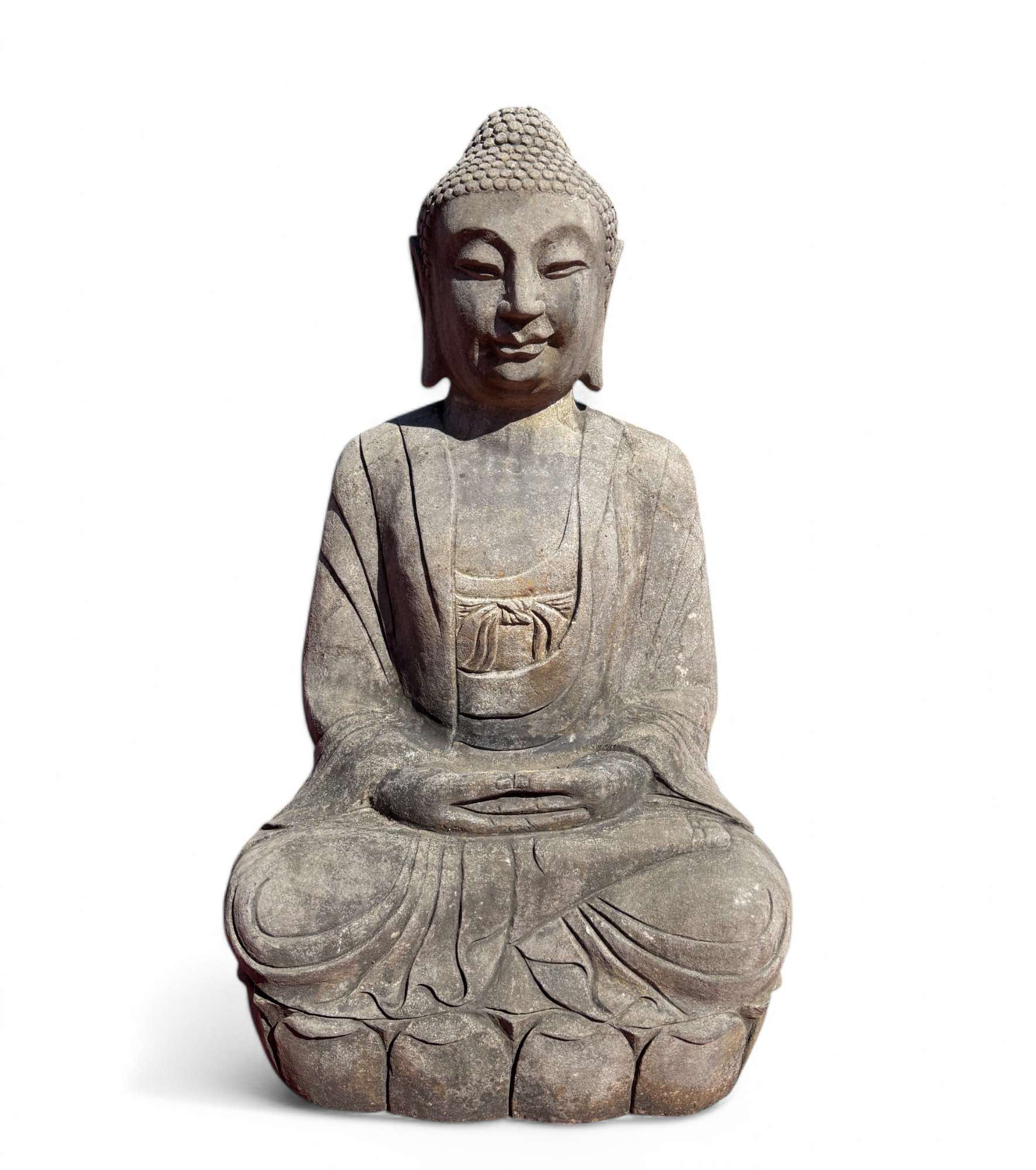 Garten Buddha Statue Naturstein Figur Meditations Geste