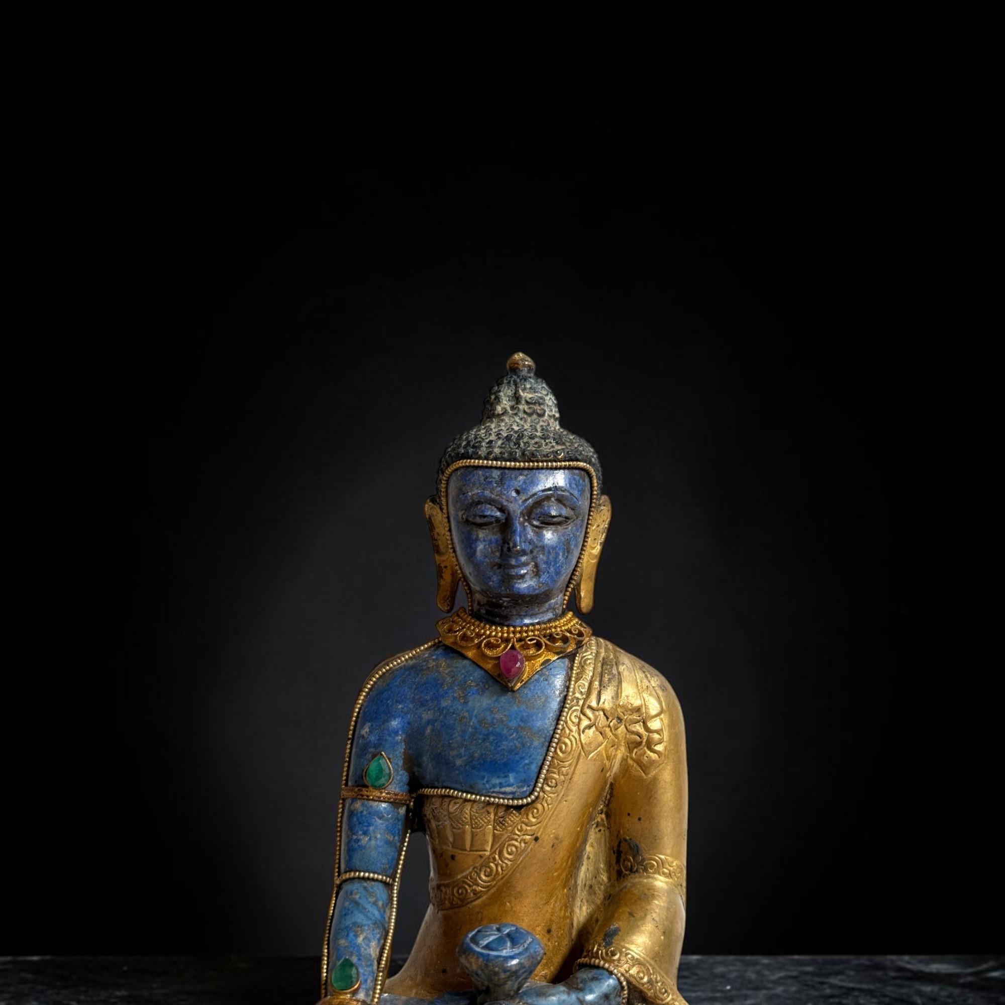 Siddhartha Gautama Buddha Skulptur Bronze Lapis Lazuli Nepal 16,5cm
