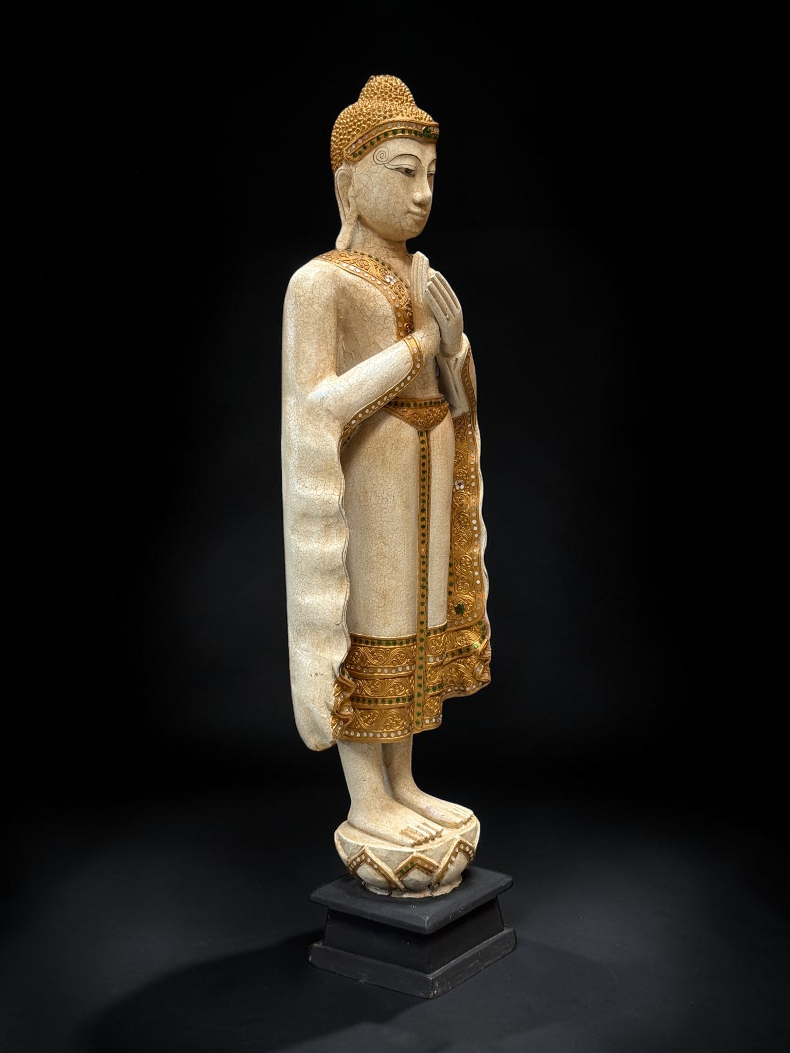 Thailändische Holz Buddha Figur 116 cm – Dharmachakra Mudra Skulptur groß
