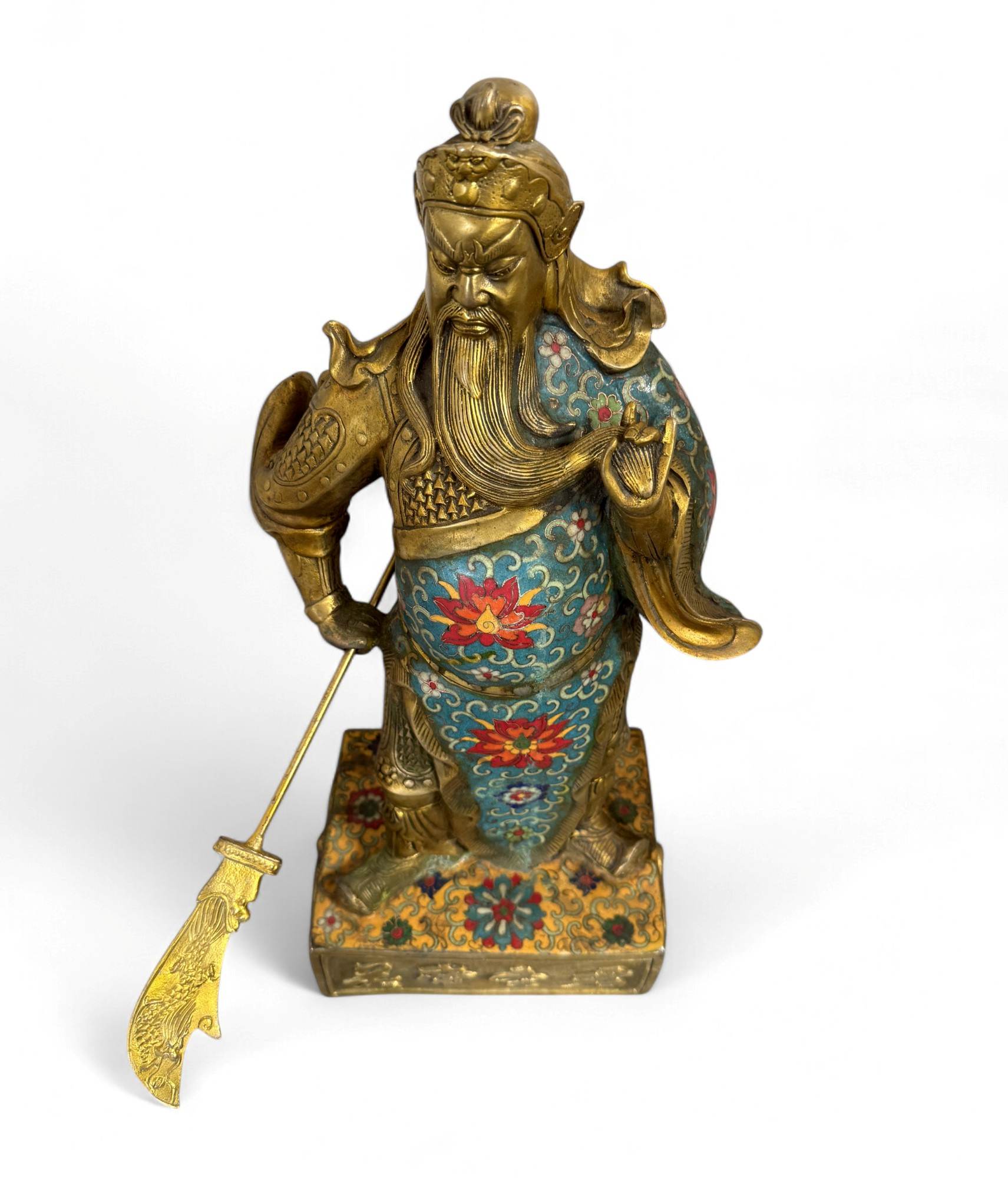 General Guan Yu China Bronze Krieger Figur Cloisonne Skulptur
