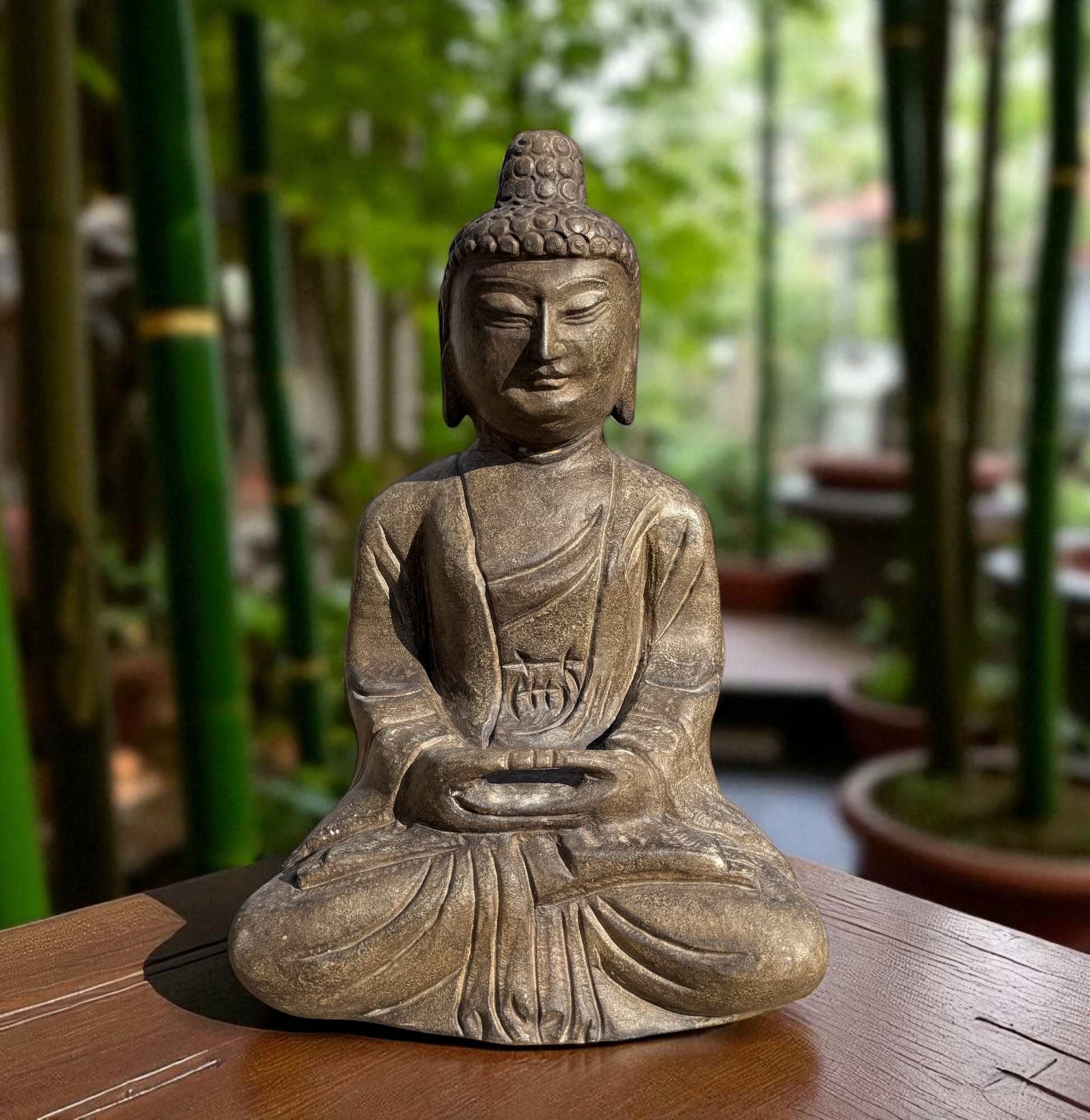 Garten Buddha Statue Naturstein Figur Meditation Geste