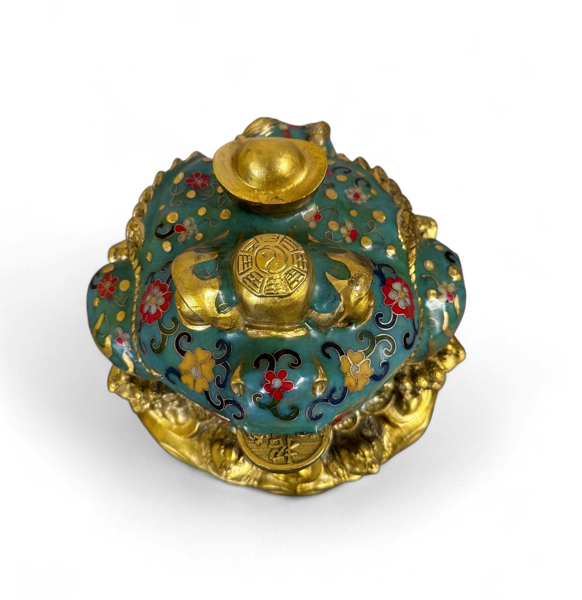 Geldfrosch Geldkröte Bronze Cloisonne chinesische Skulptur