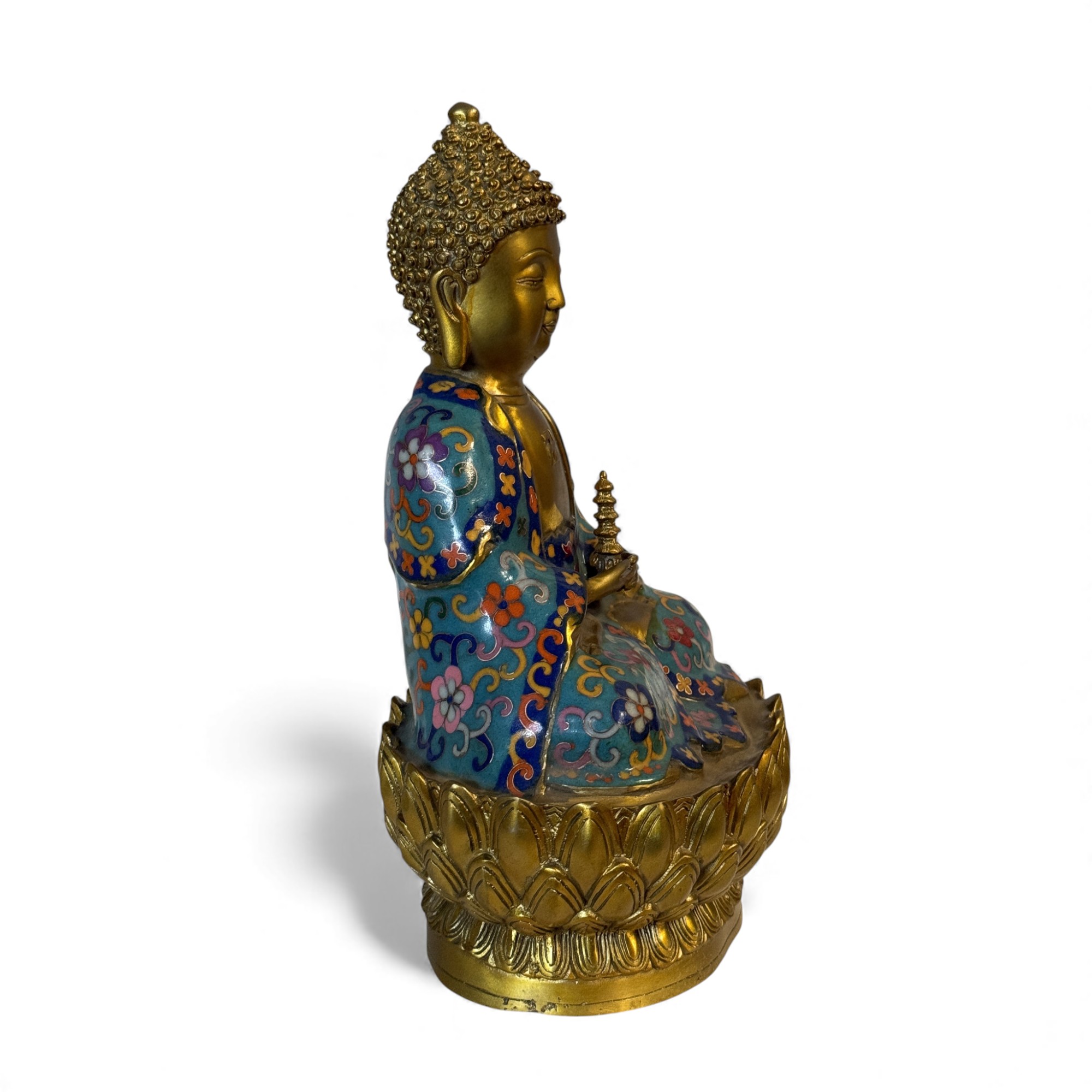 Bronze Buddha Figur mit Stupe - Pagode 28,5 cm