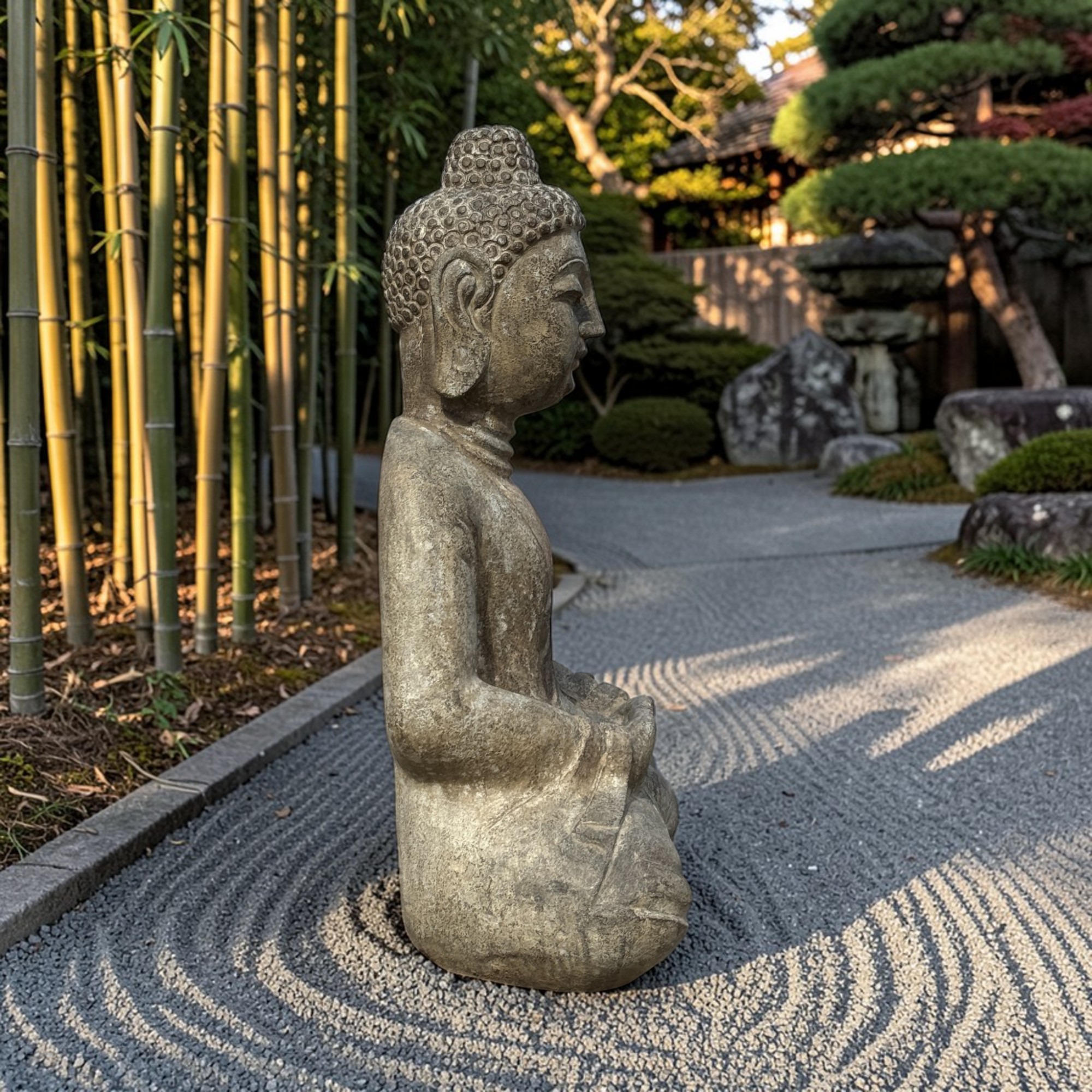 Buddha Skulptur Meditierend – 50cm Bluestone Naturstein Sichuan