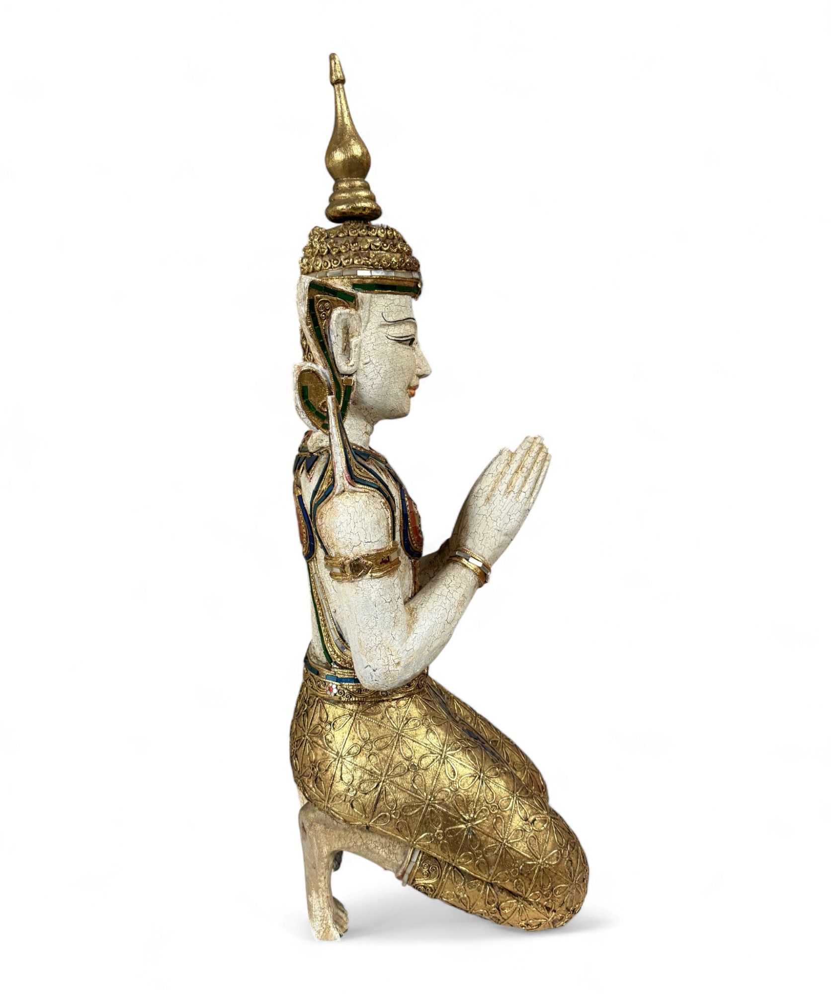 Thailändischer Tempelwächter mit Blattgold - 77 cm