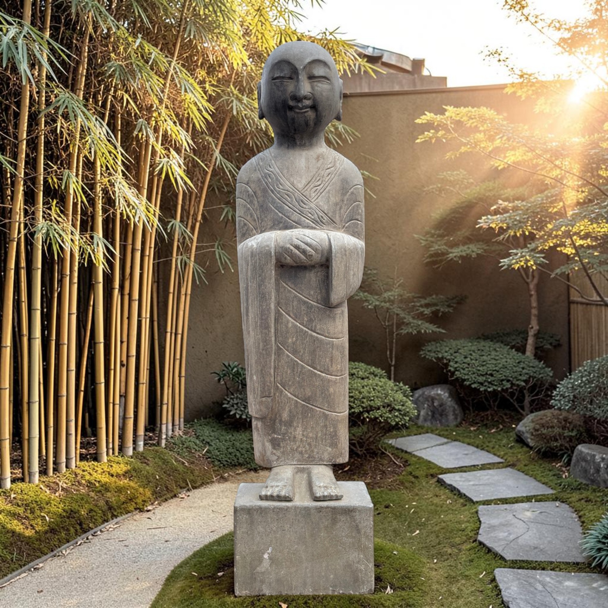 Zen Mönch Statue Naturstein 101cm | Meditierend | Tibet-Sichuan | Gartenstatue