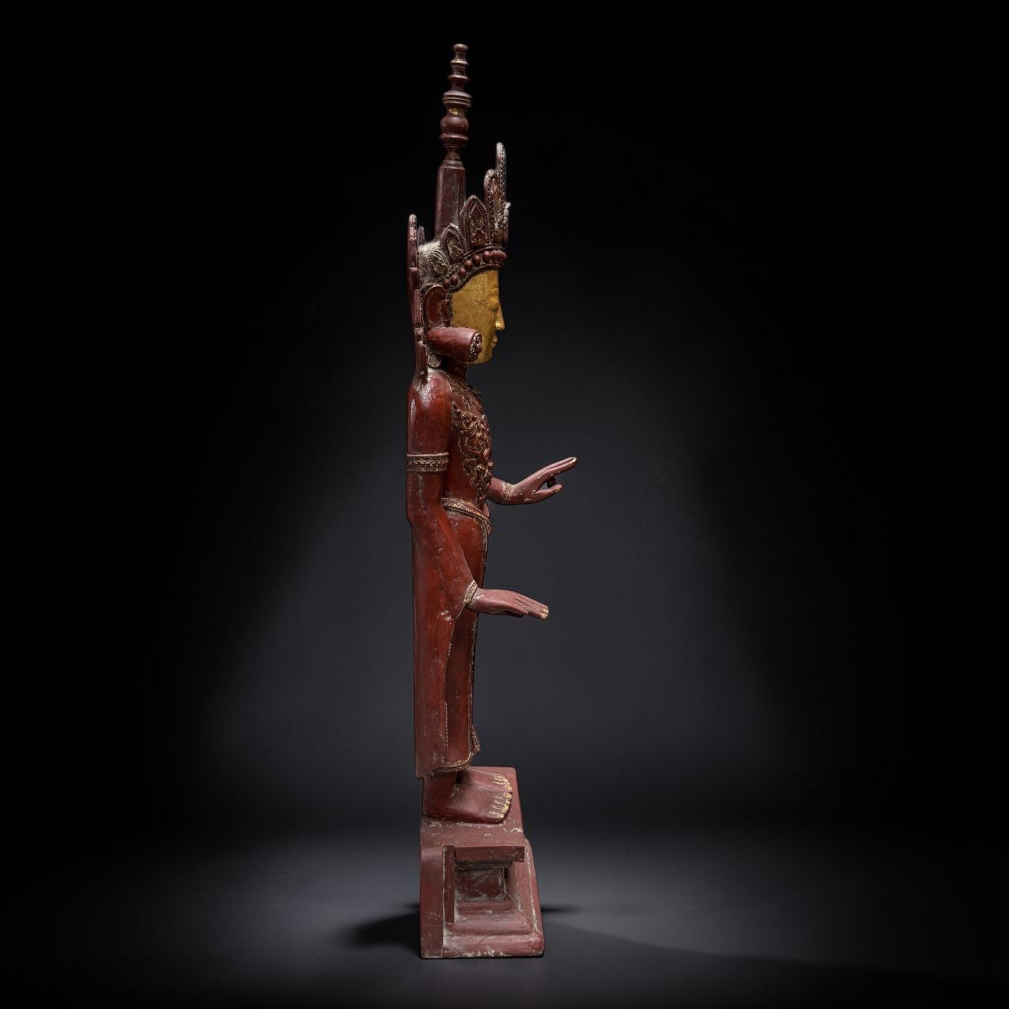 Jambupati Buddha Statue Birma Teak Holz Skulptur Karana Mudra