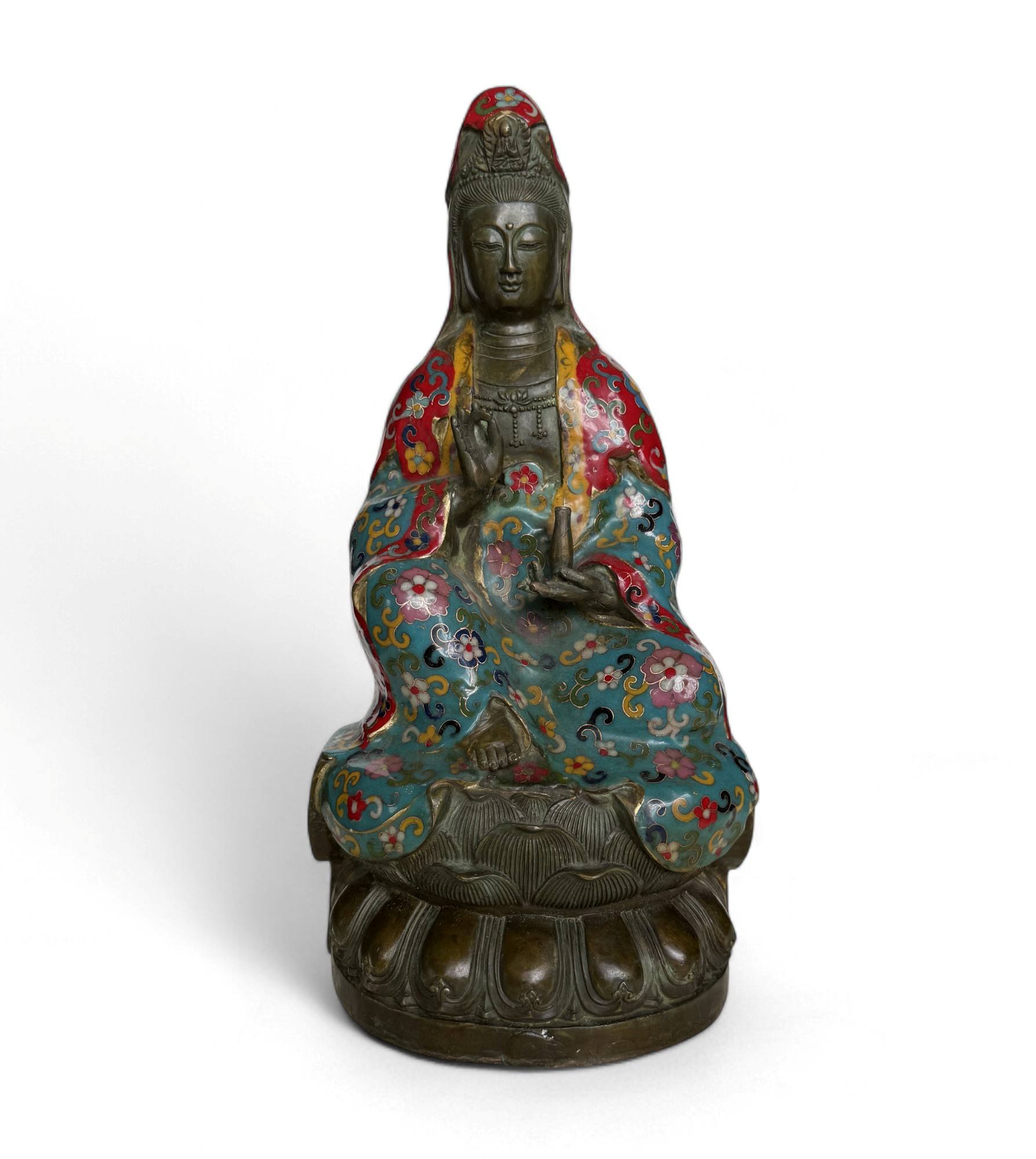 Guanyin Bodhisattva Figur China – Bronze Cloisonné Kunst
