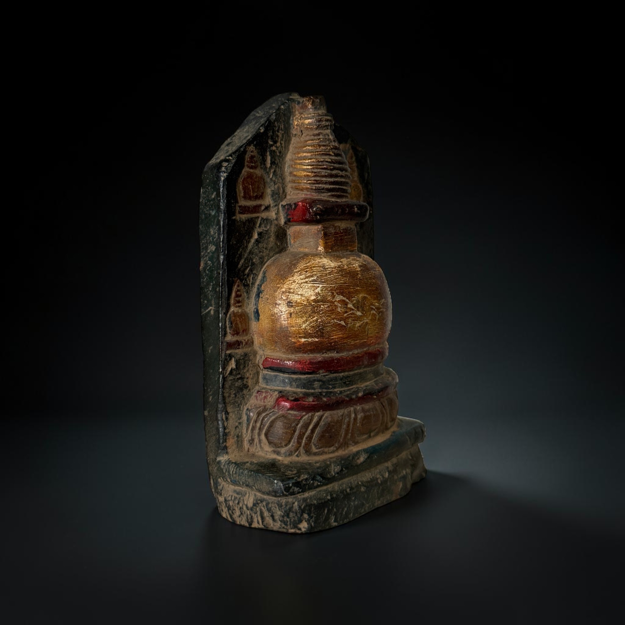 Alter Stupa Chorten Steinrelief aus Blackstone Nepal 15cm