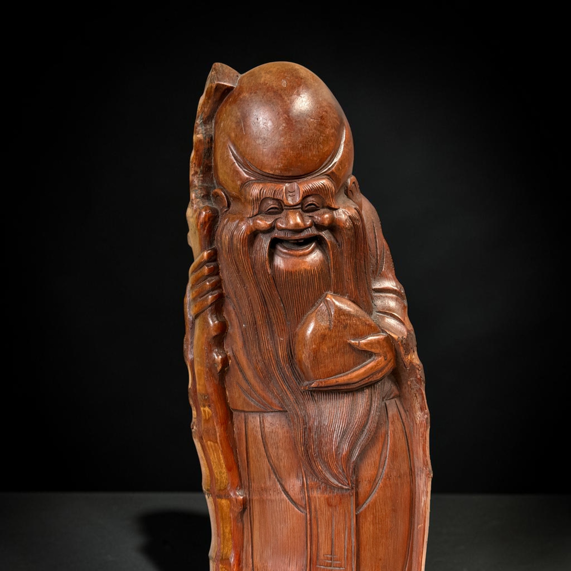 Alte Gott der Langlebigkeit Figur Shou Xing aus Bambuswurzel 51cm