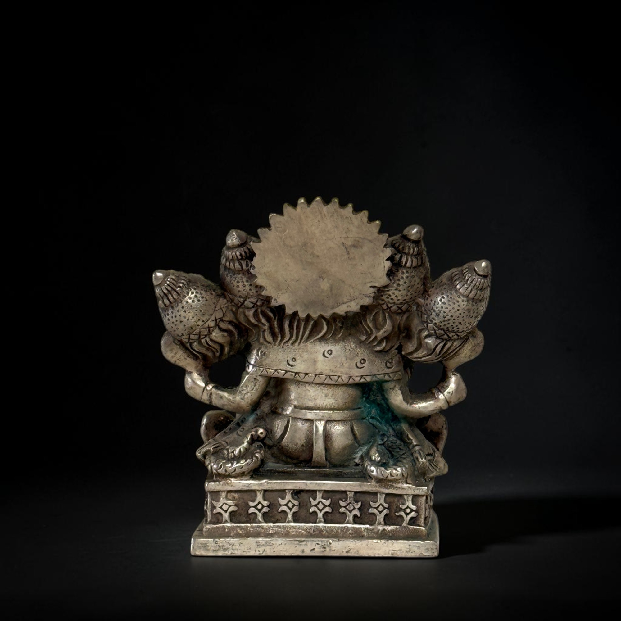 Pancha-Mukhi Ganesha Figur 5 Köpfe Skulptur Grünspan Hinduismus Asiatika