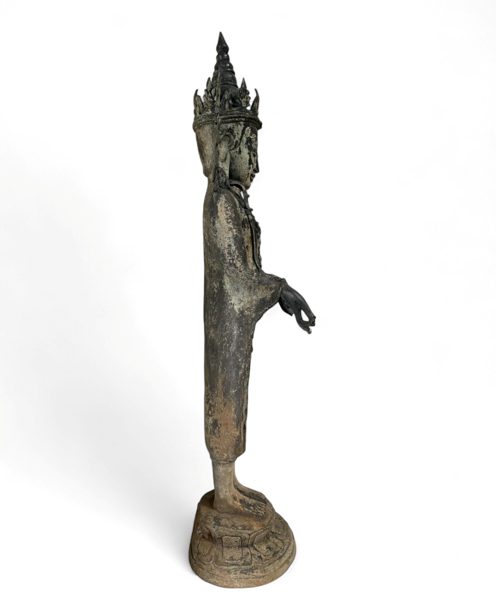 Gekrönter Burma Buddha Bronze Skulptur 103 cm groß