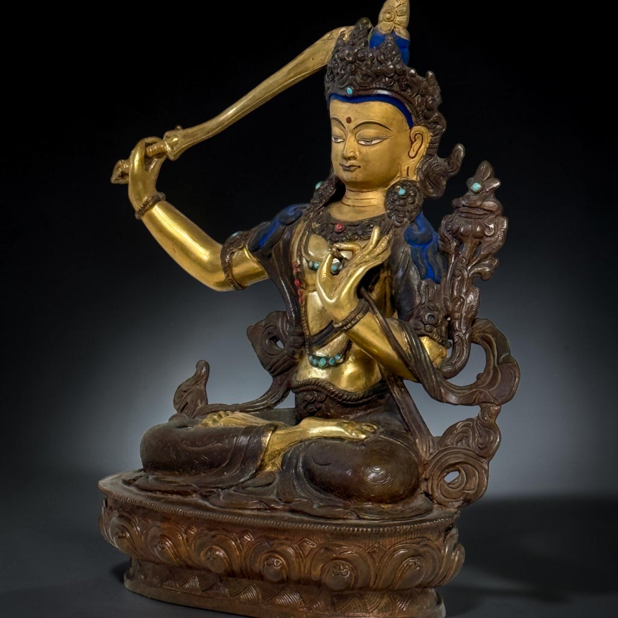 Manjushri Buddha Figur aus Bronze - vergoldet