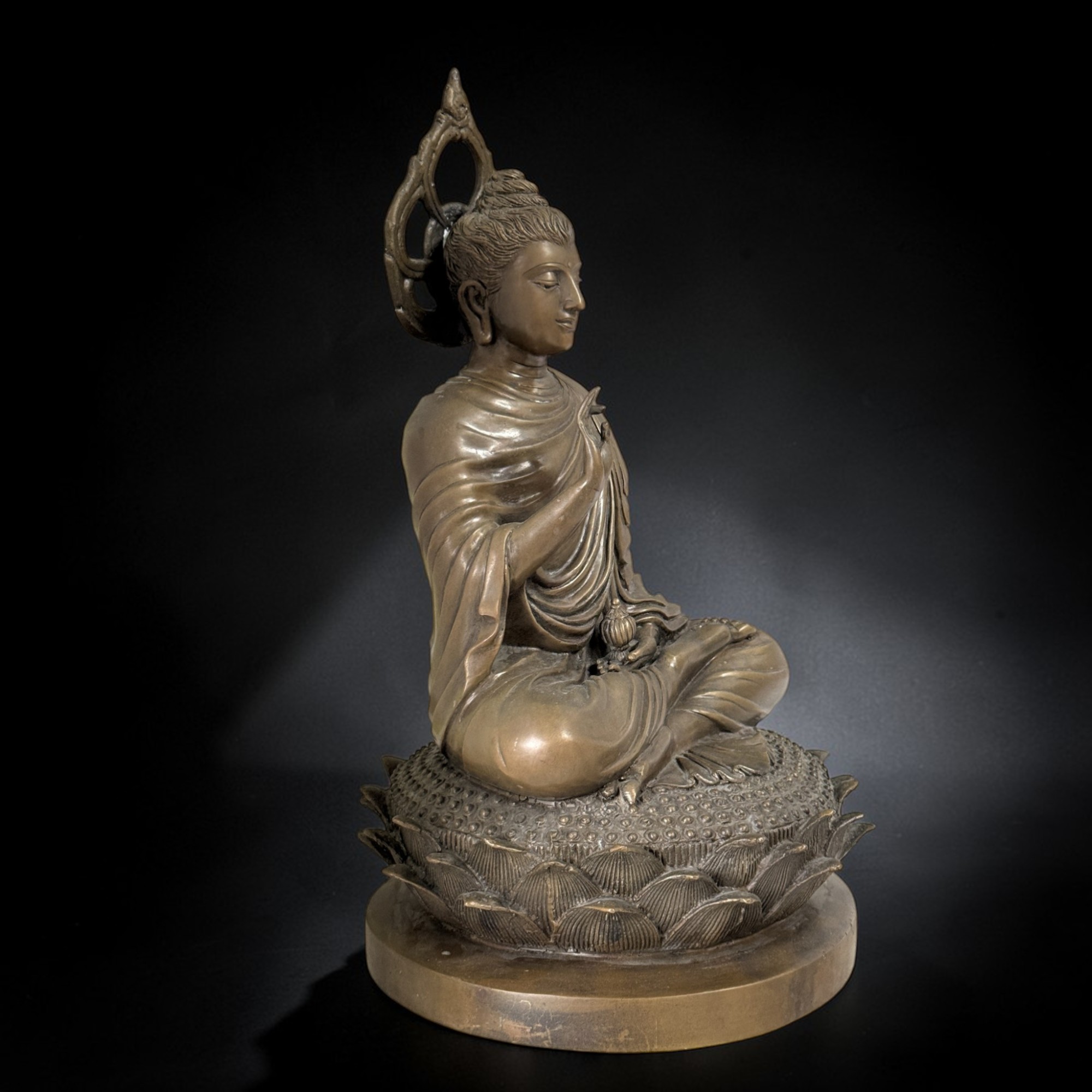 Gandhara Bronze Buddha Skulptur mit Aureole 43 cm