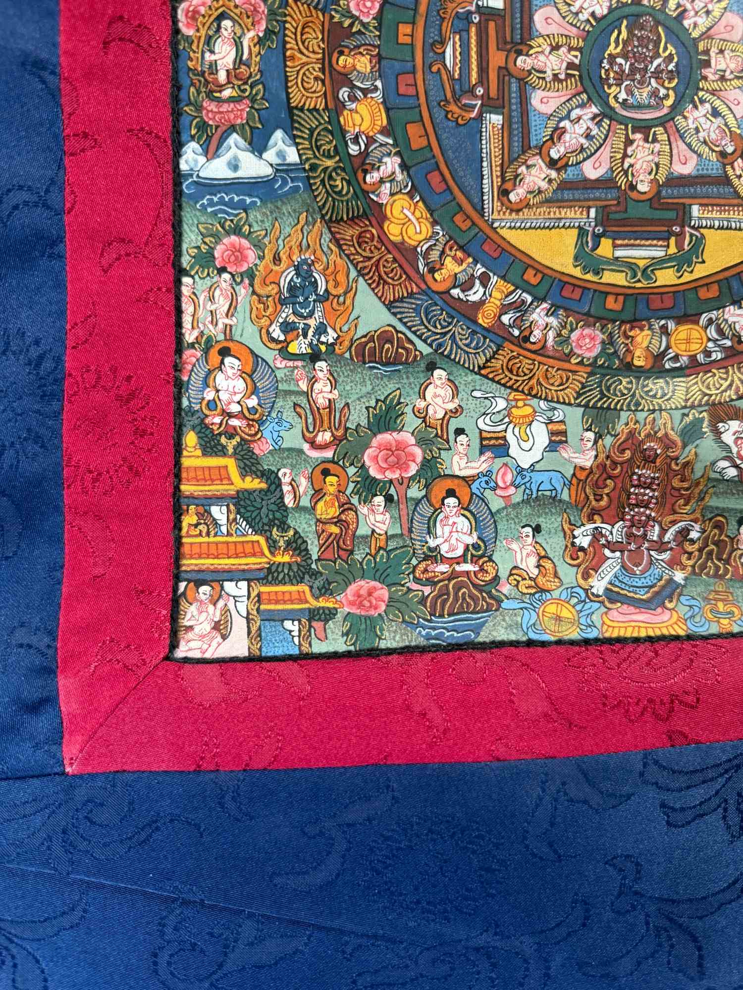 Handgemaltes Thangka Nepal – Buddhas & Mandala, ca. 30 J.