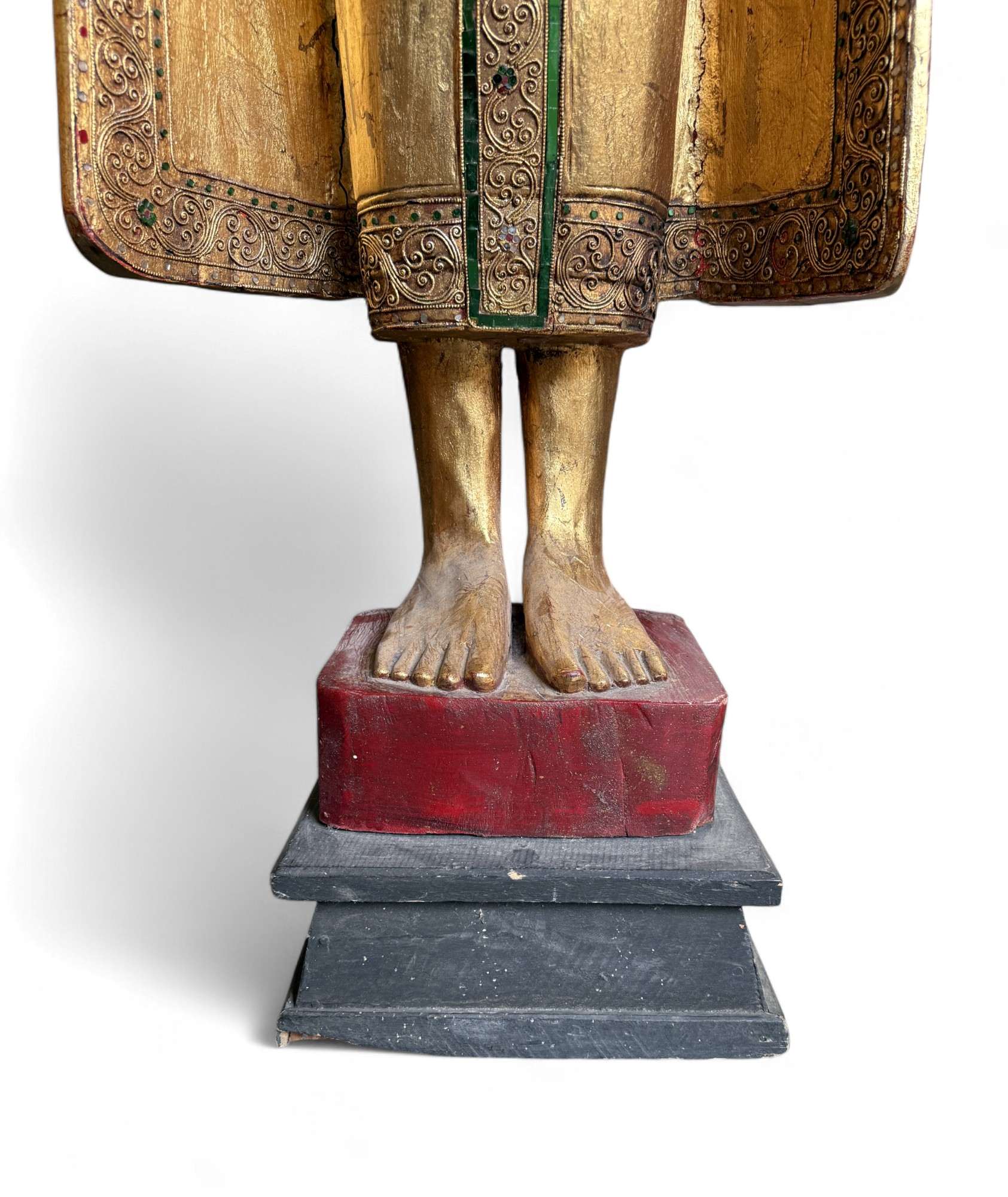 Alte Buddha Statue Thailand Holz Figur blattvergoldet 182 cm