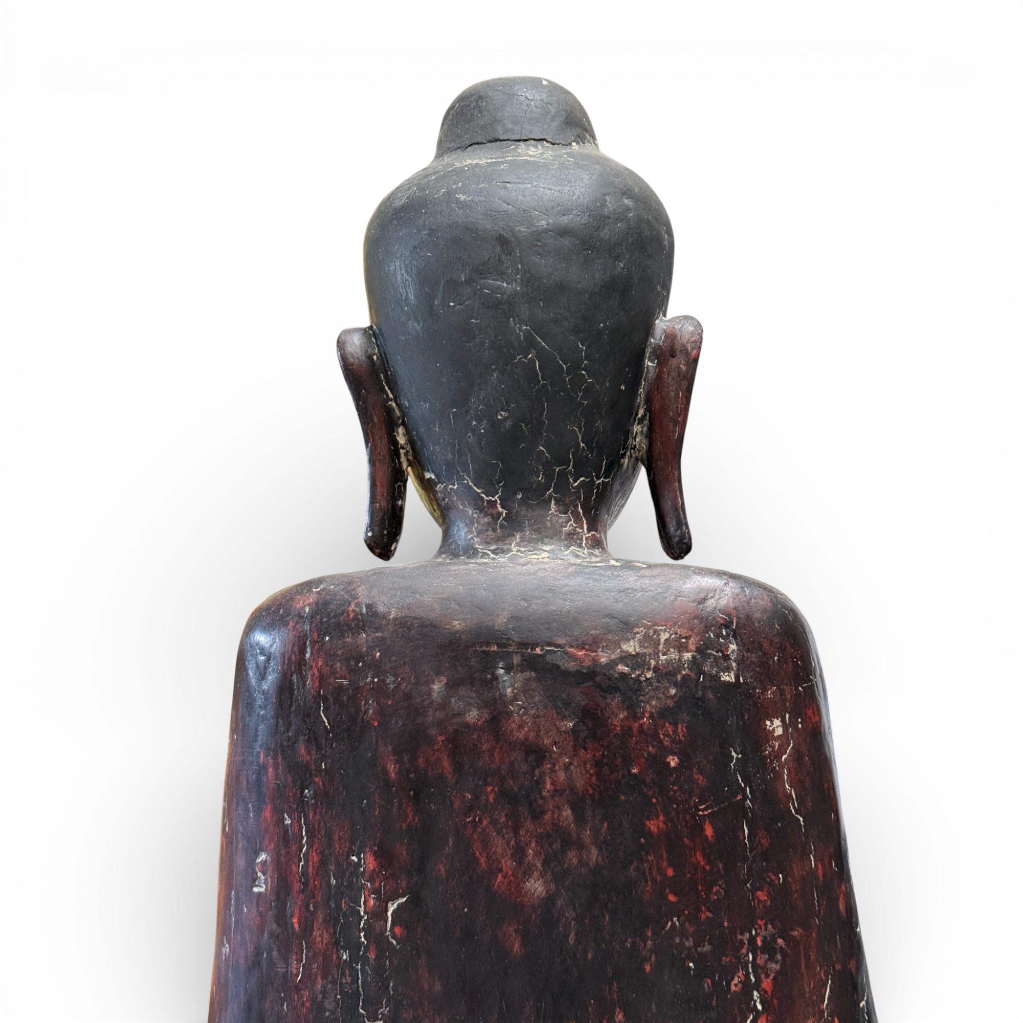 Birmanische Buddha Statue Teak Holz Skulptur Wunschgewährung