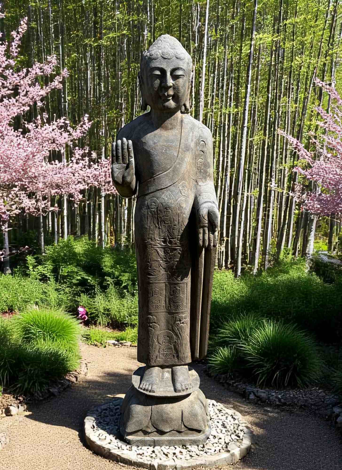 Garten Buddha Statue stehende Skulptur Schutz Geste 121 cm groß