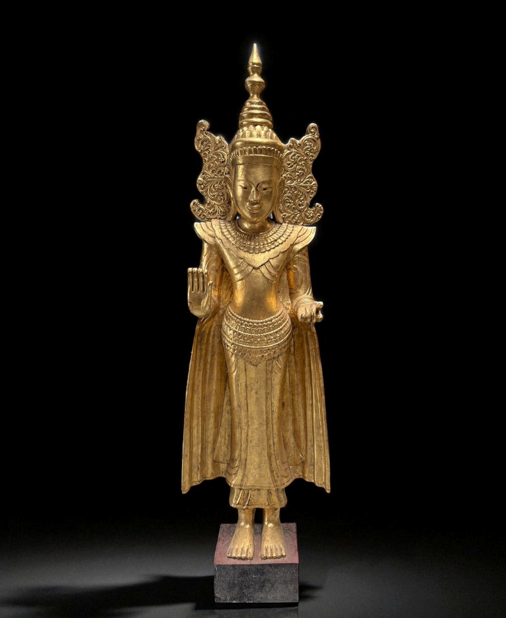 Buddha Statue Birma Teak Holz Skulptur Schutzgeste
