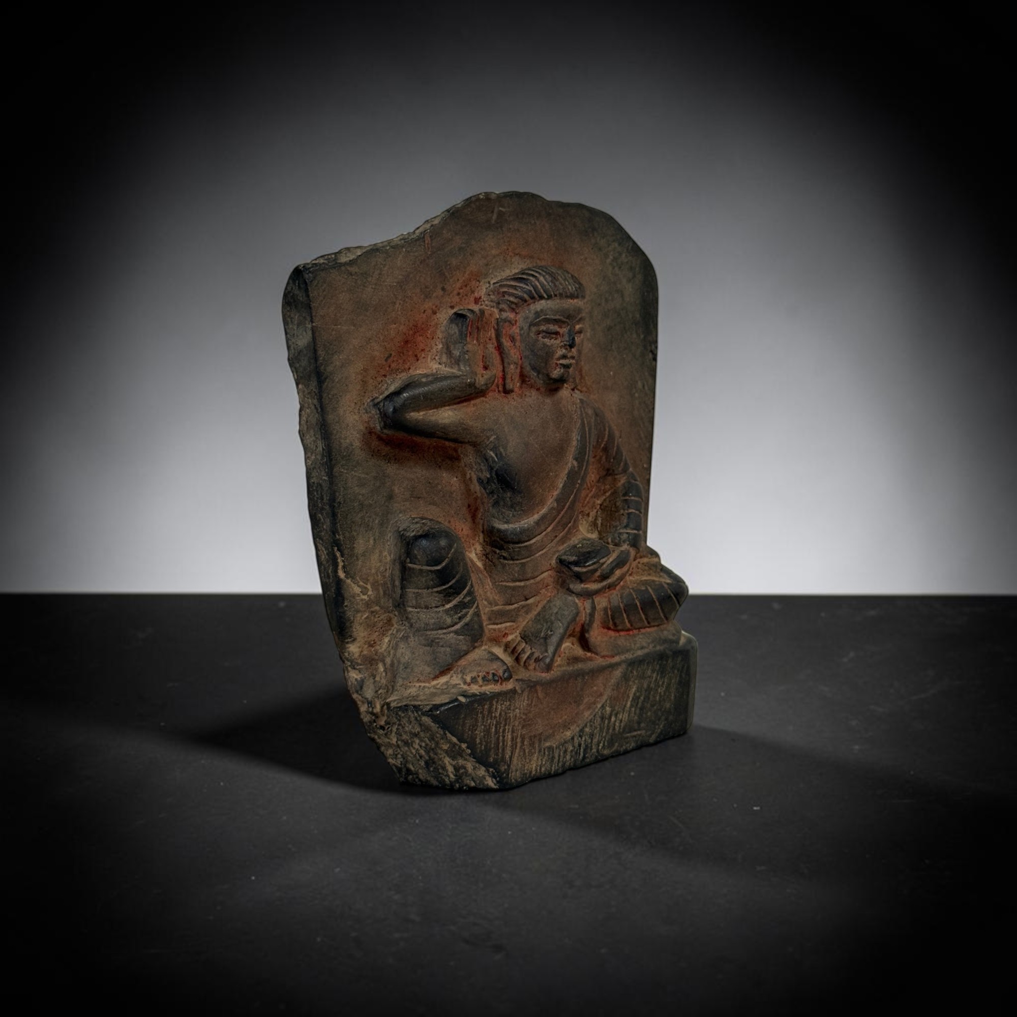 Alte Milarepa Stein Skulptur Blackstone Relief Nepal 14,5 cm