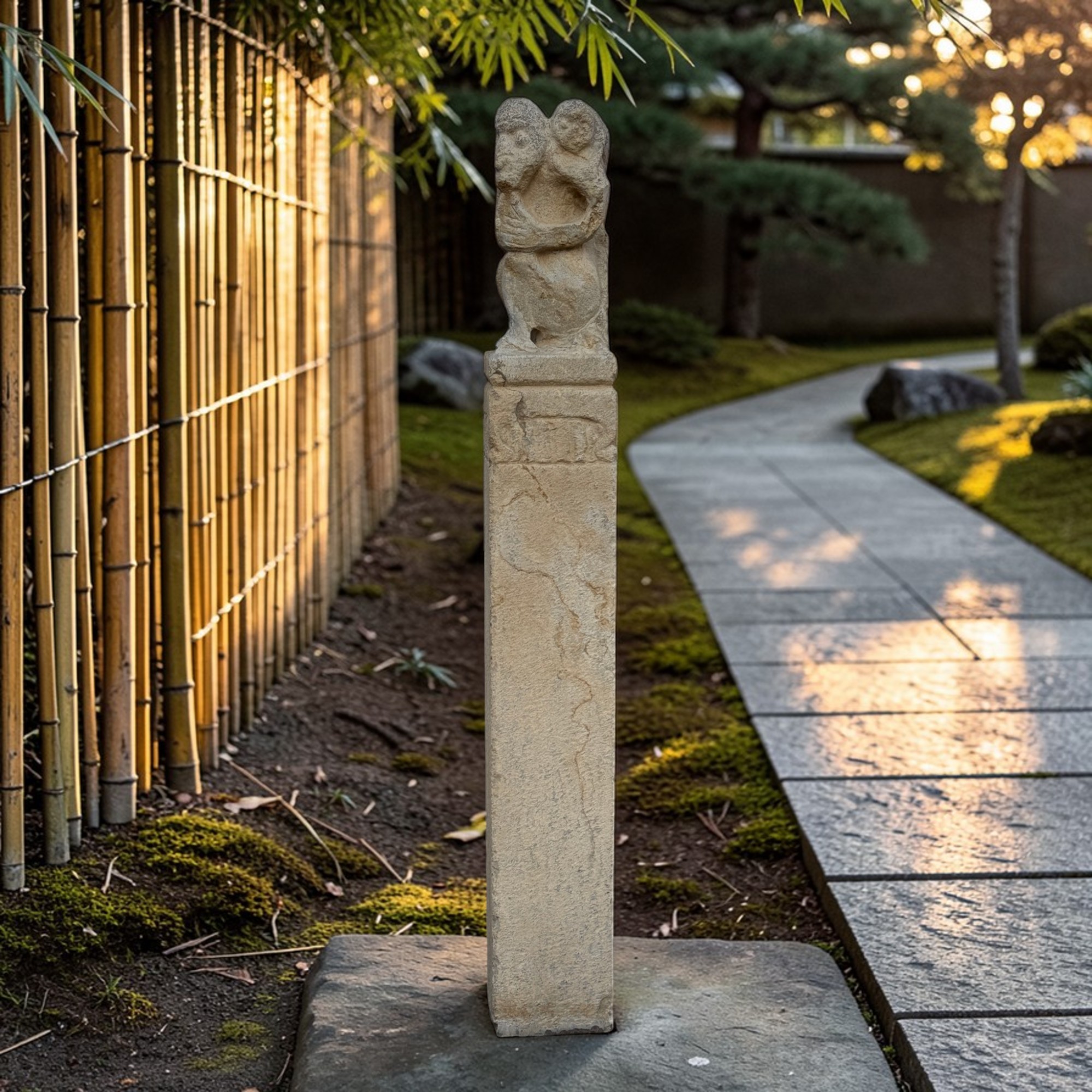 Chinesische Affen Stele aus Naturstein - 150 cm groß