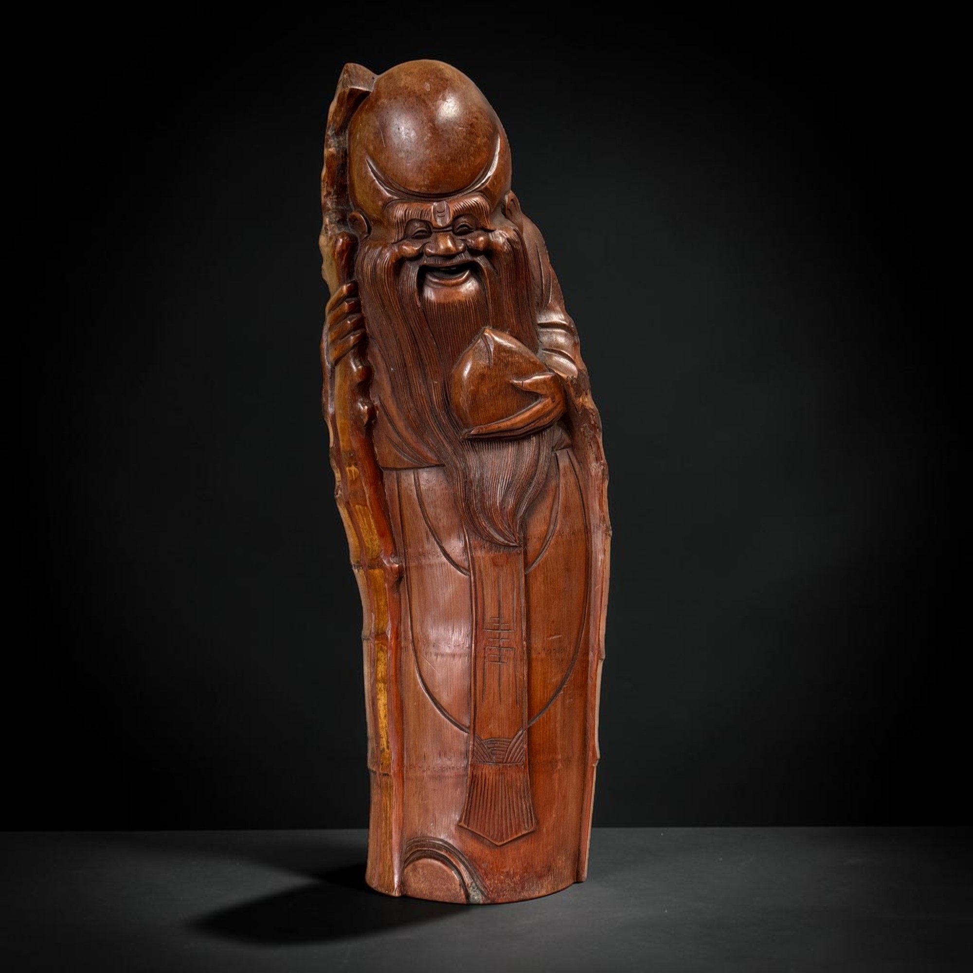 Alte Gott der Langlebigkeit Figur Shou Xing aus Bambuswurzel 51cm