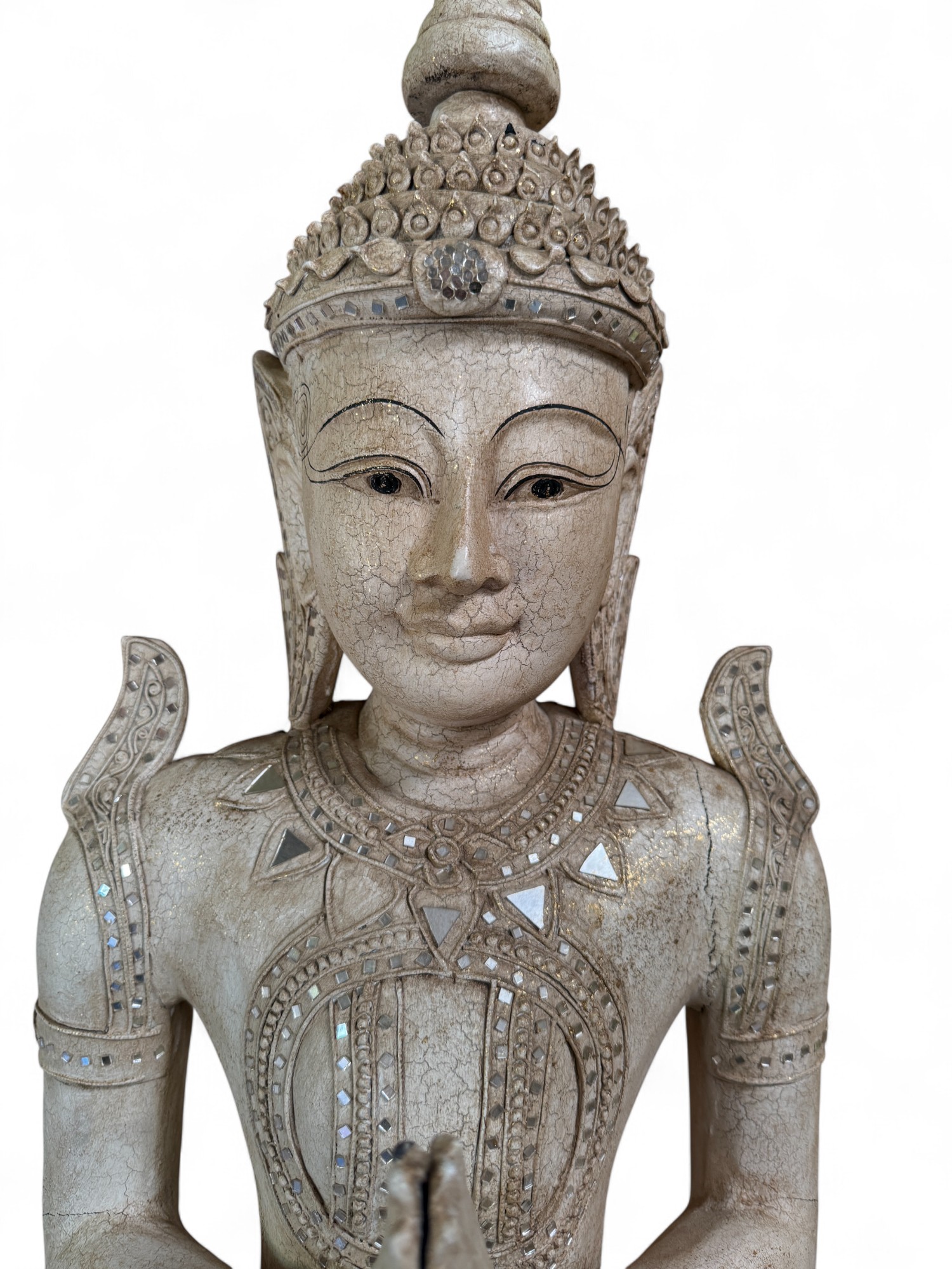 Thailändischer Tempelwächter aus Holz – Handgeschnitzte Statue, 117 cm