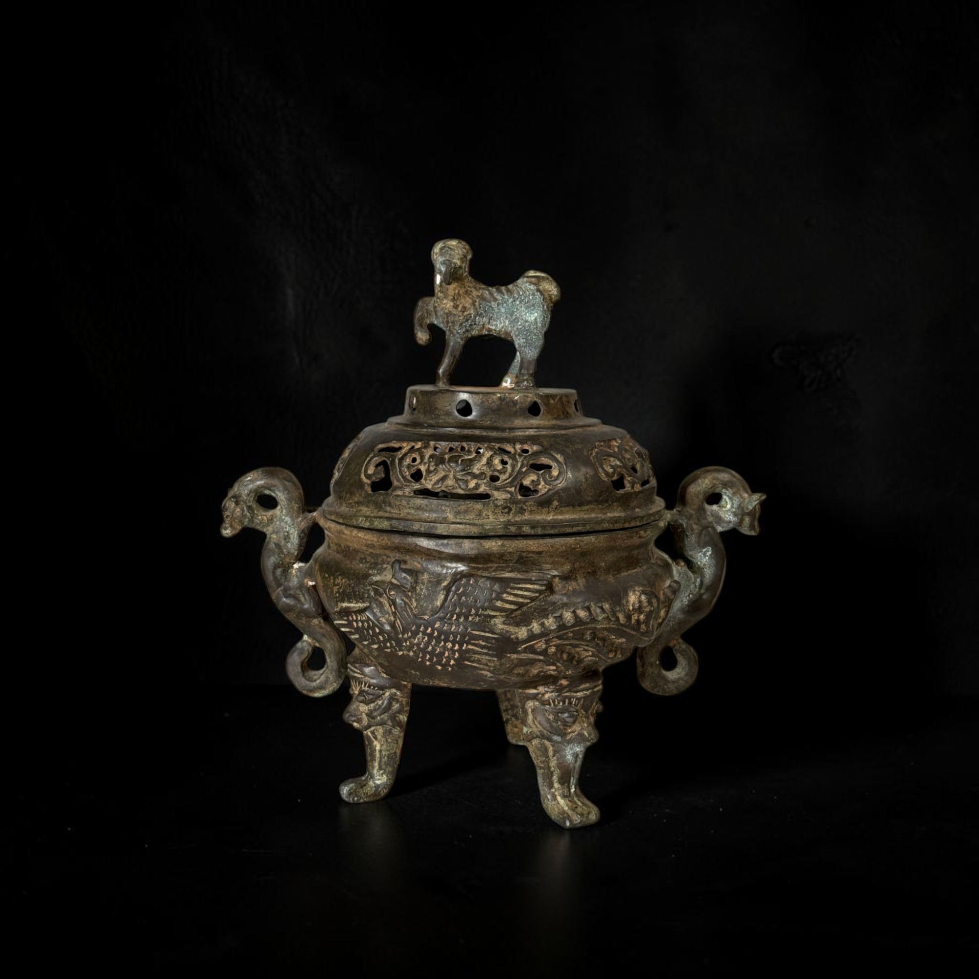 Altes chinesisches Räuchergefäß Bronze Eisen Drachen & Phönix